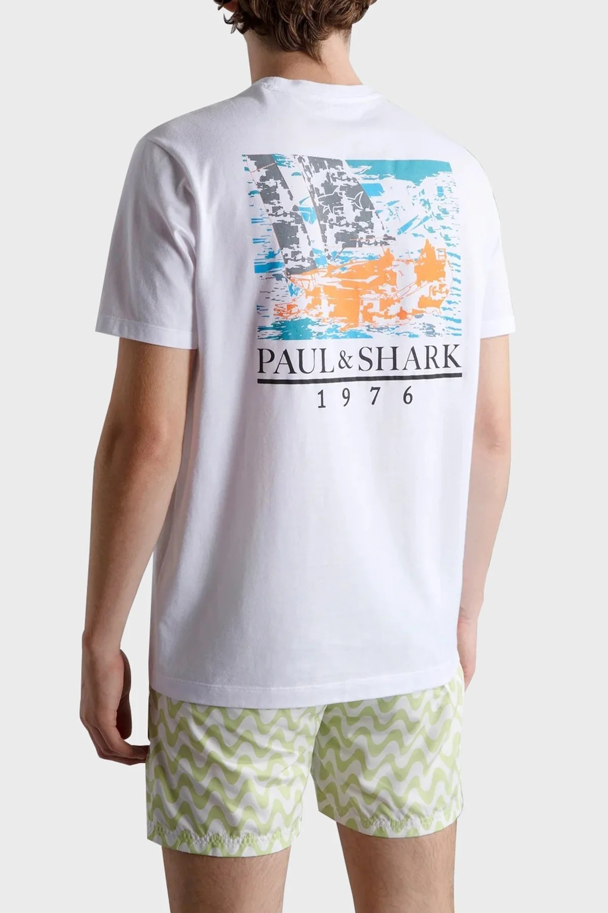 Paul & Shark % 100 Pamuk Regular Fit Sırt Baskılı Erkek T Shirt 24411087 010 BEYAZ - 3