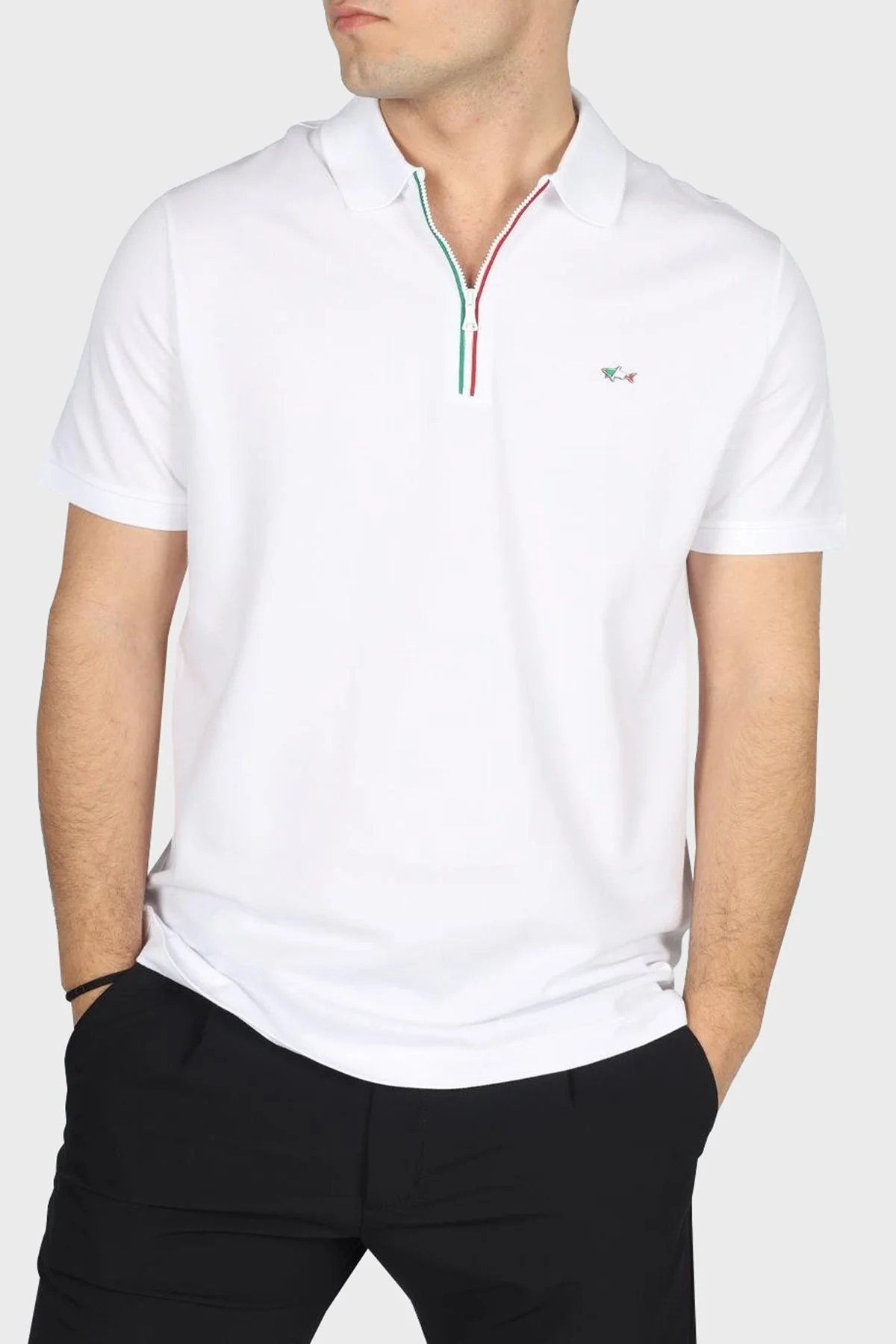 Paul & Shark % 100 Pamuk Regular Fit Yarım Fermuarlı Erkek Polo Yaka T Shirt 24411314 010 BEYAZ - 1