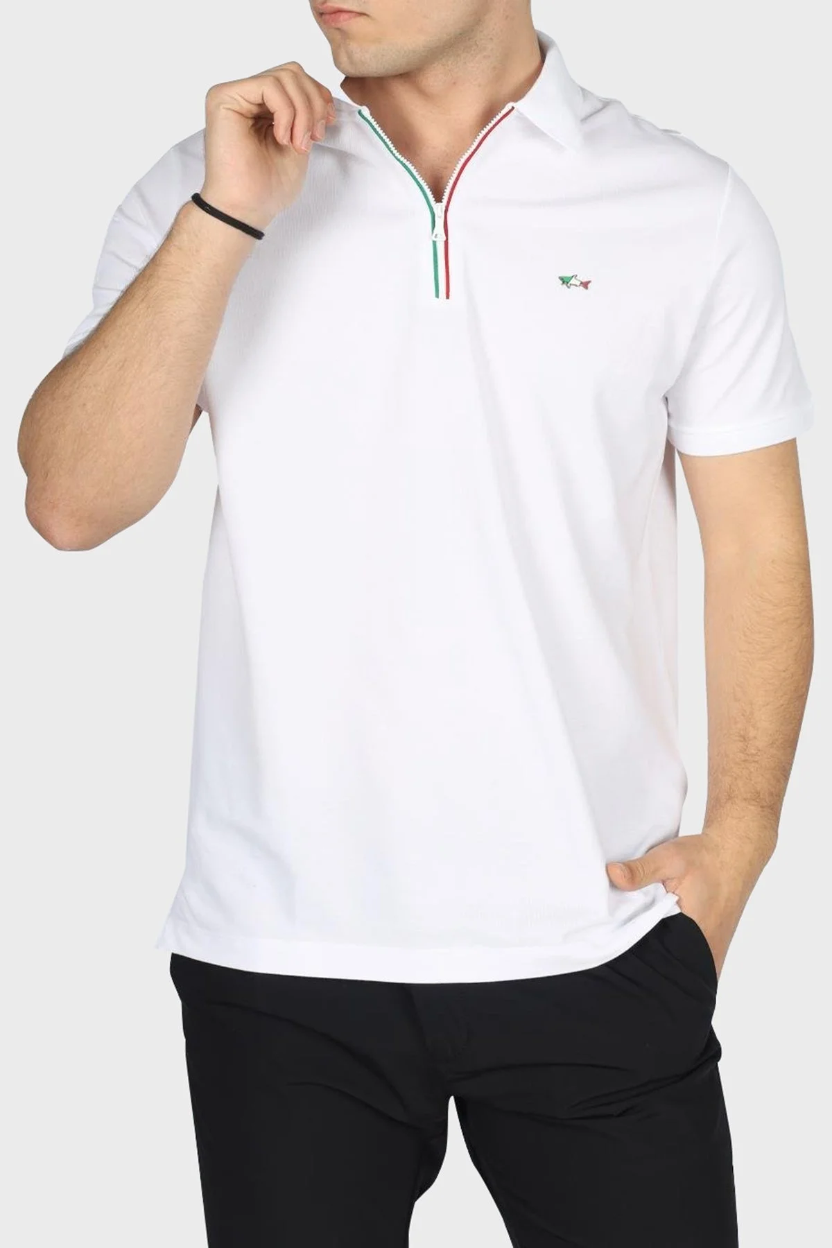 Paul & Shark % 100 Pamuk Regular Fit Yarım Fermuarlı Erkek Polo Yaka T Shirt 24411314 010 BEYAZ - 2