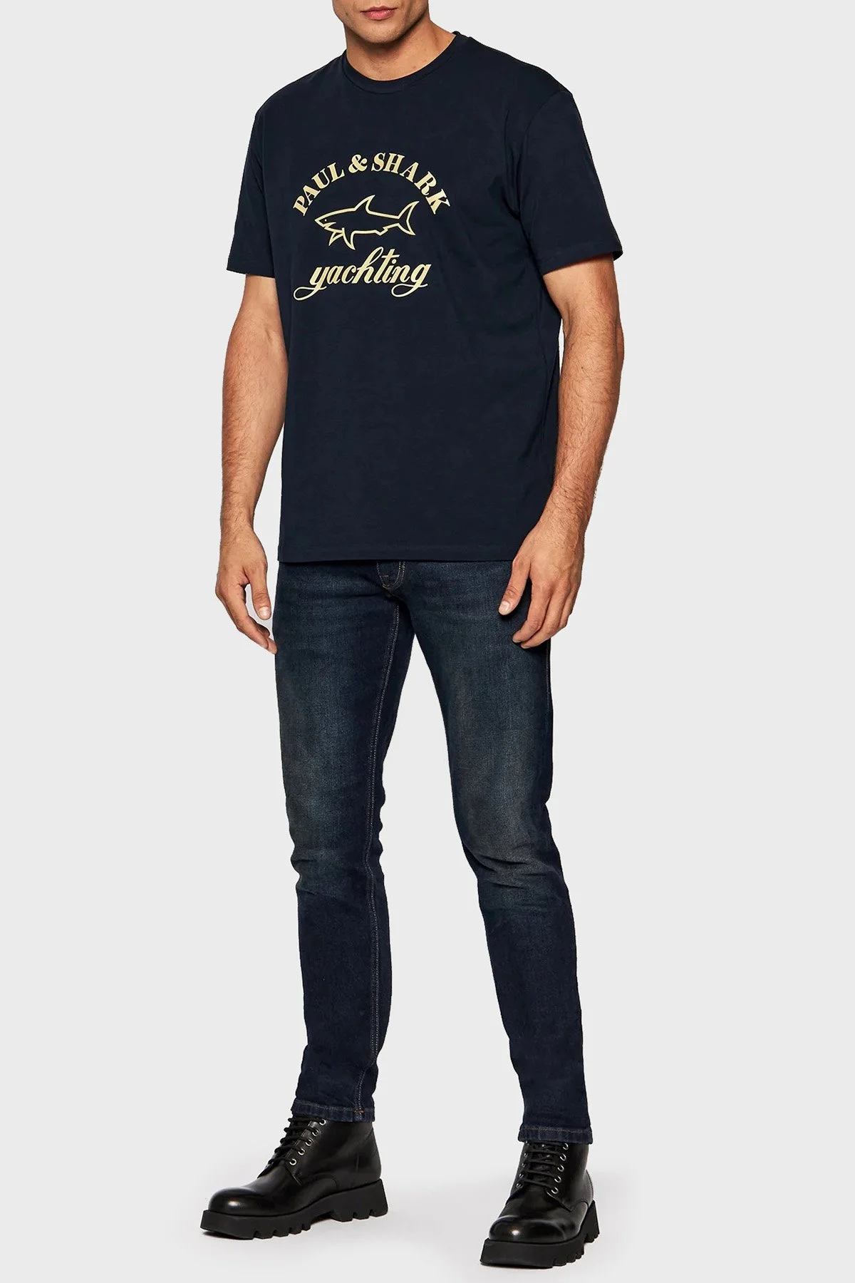 Paul & Shark Baskılı Bisiklet Yaka % 100 Pamuk Regular Fit Erkek T Shirt 11311628 130 KOYU LACIVERT - 2