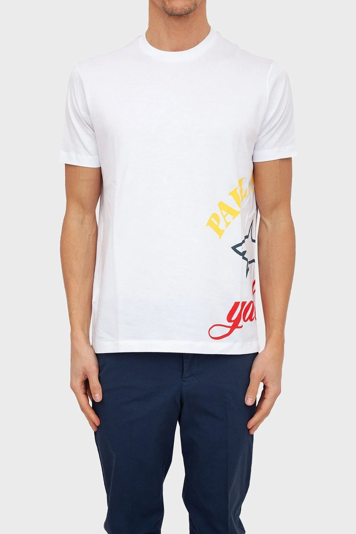 Paul & Shark Baskılı Bisiklet Yaka % 100 Pamuk Regular Fit Erkek T Shirt 22411021 010 BEYAZ - 1