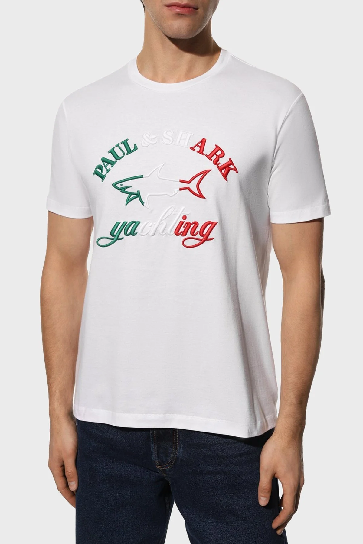 Paul & Shark Baskılı Bisiklet Yaka % 100 Pamuk Regular Fit Erkek T Shirt 23411071 010 BEYAZ - 1