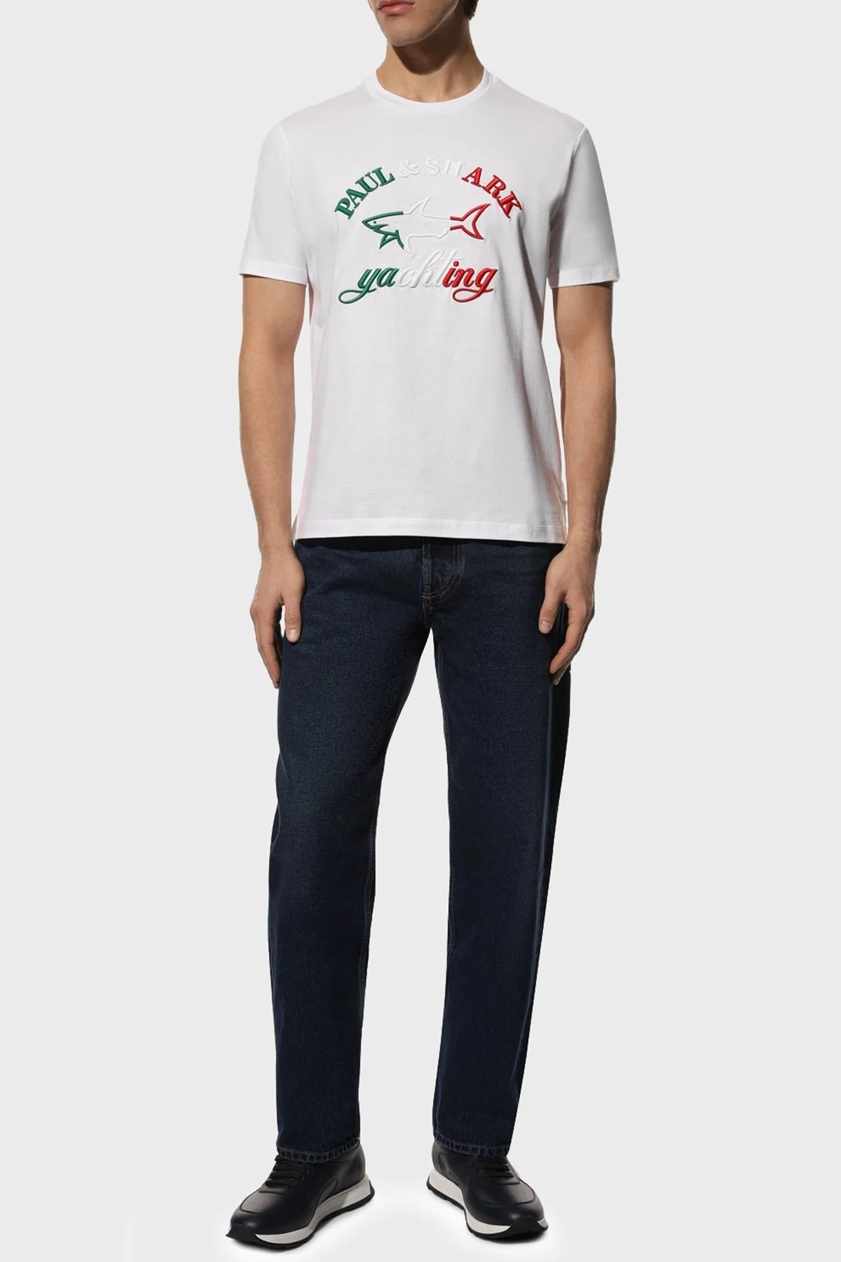 Paul & Shark Baskılı Bisiklet Yaka % 100 Pamuk Regular Fit Erkek T Shirt 23411071 010 BEYAZ - 2