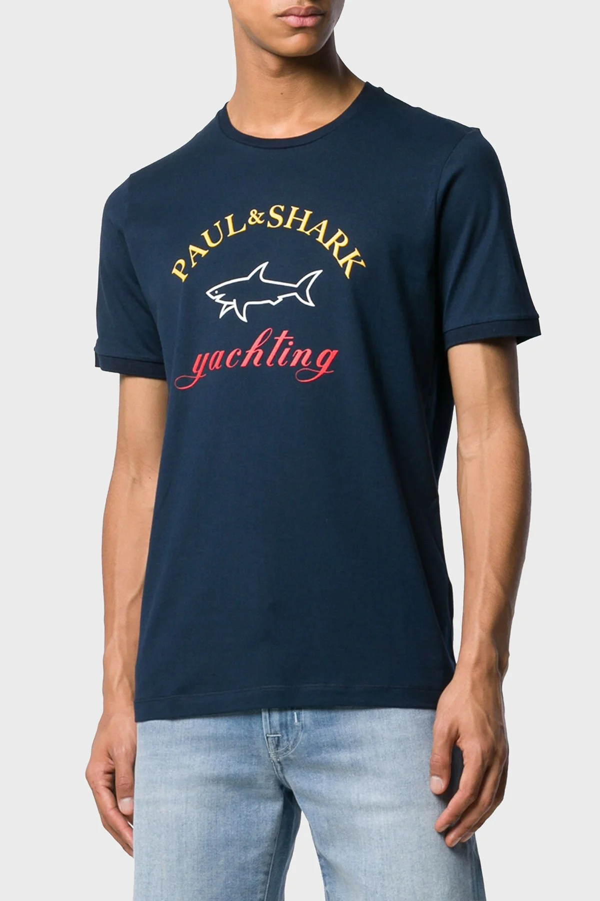 Paul & Shark Baskılı Bisiklet Yaka % 100 Pamuk Regular Fit Erkek T Shirt C0P1006 013 LACİVERT - 1