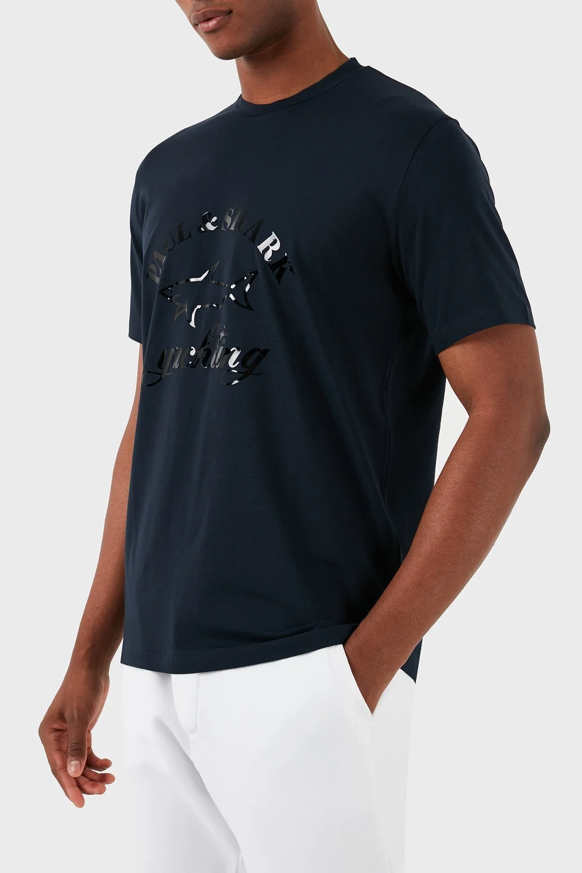 Paul & Shark Baskılı Bisiklet Yaka Organik Pamuklu Relaxed Fit Erkek T Shirt 22411075 013 LACİVERT - 2