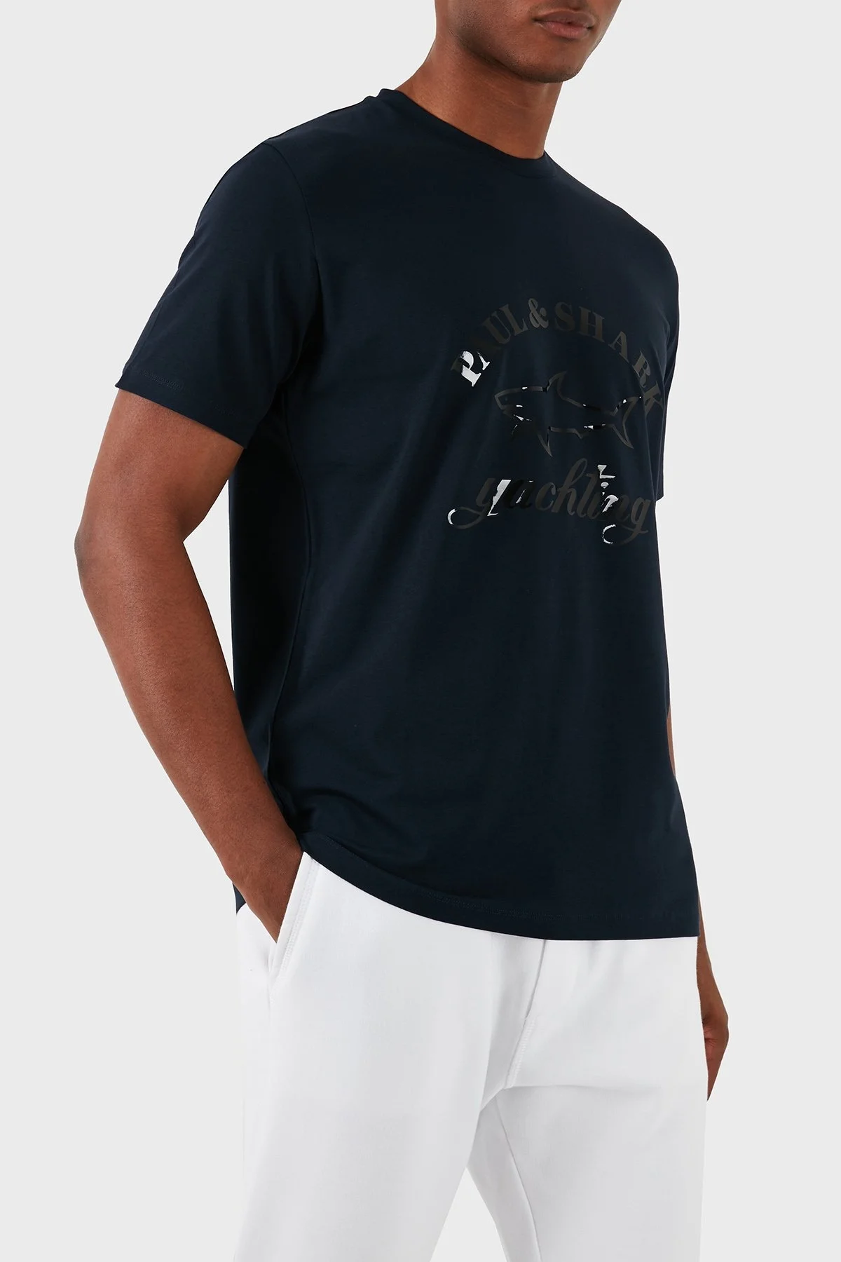 Paul & Shark Baskılı Bisiklet Yaka Organik Pamuklu Relaxed Fit Erkek T Shirt 22411075 013 LACİVERT - 3