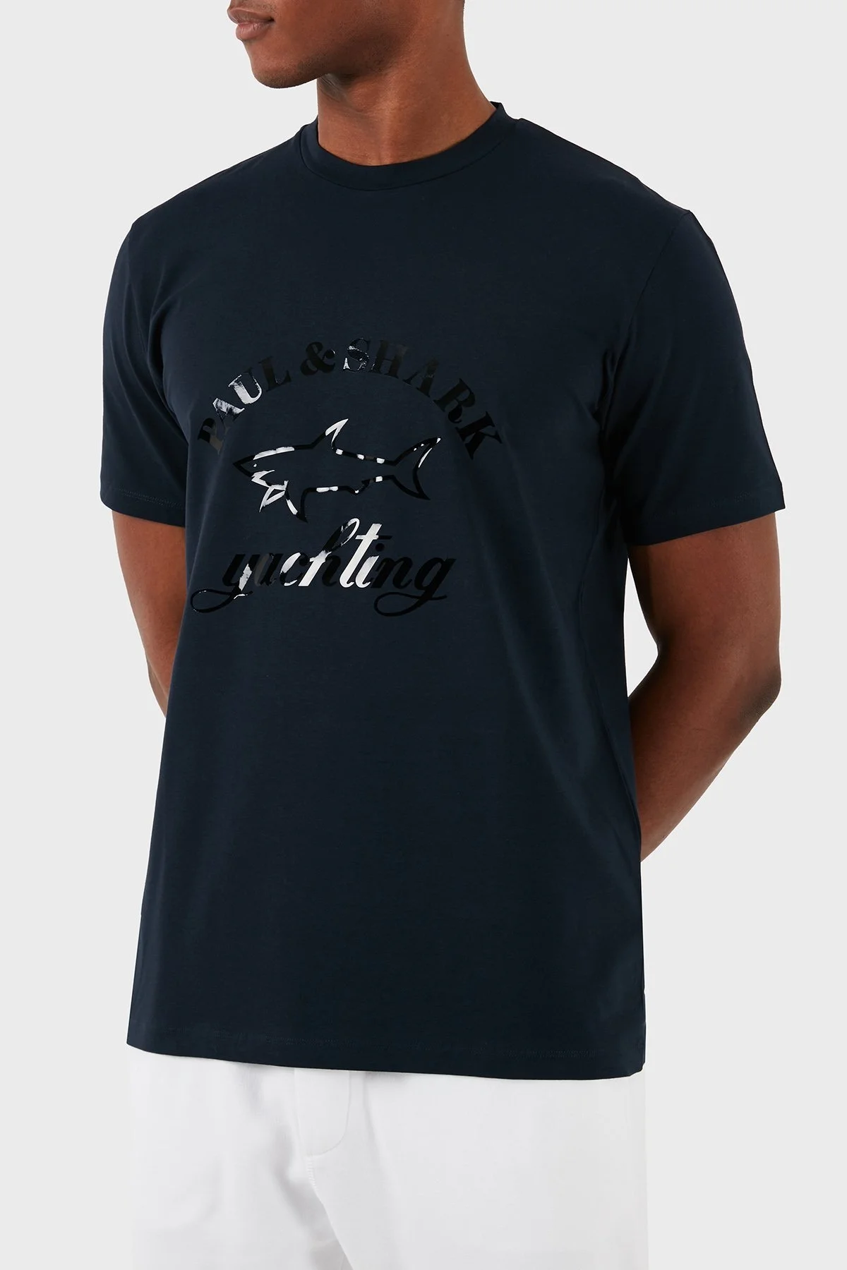 Paul & Shark Baskılı Bisiklet Yaka Organik Pamuklu Relaxed Fit Erkek T Shirt 22411075 013 LACİVERT - 5