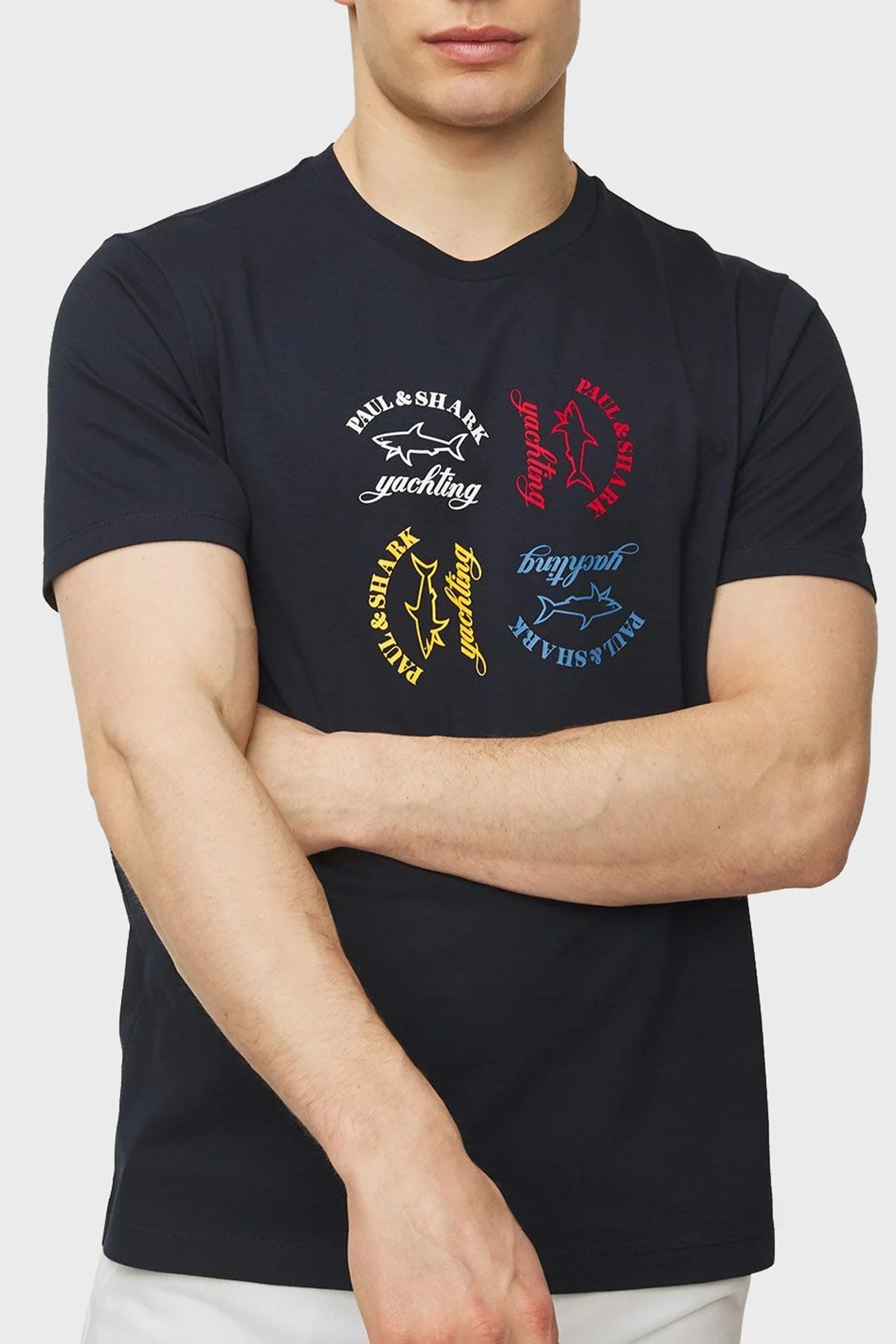 Paul & Shark Baskılı Bisiklet Yaka Pamuklu Regular Fit Erkek T Shirt 23411035 013 LACİVERT - 5