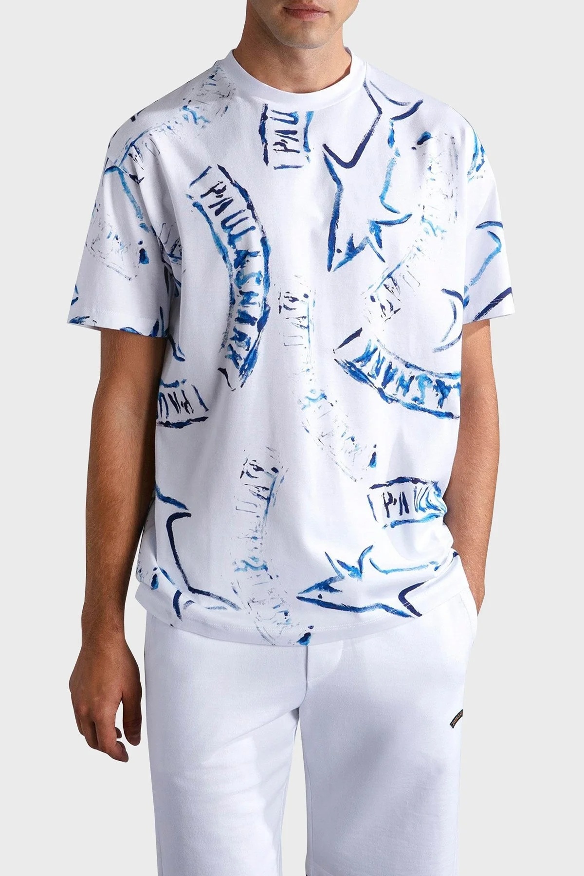 Paul & Shark Baskılı Pamuklu Regular Fit Bisiklet Yaka Erkek T Shirt 24411103 010 BEYAZ - 1