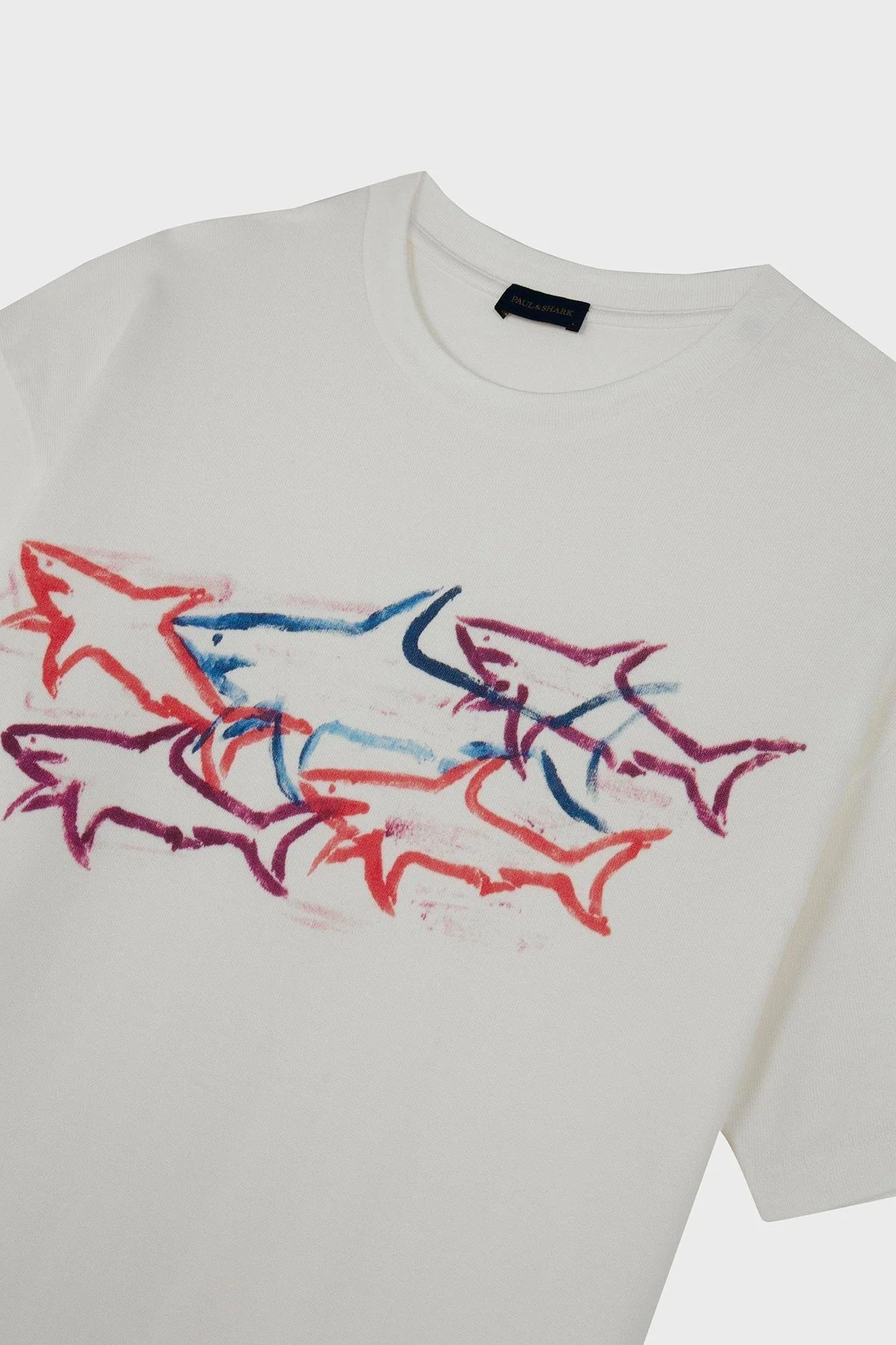 Paul & Shark Baskılı Pamuklu Regular Fit Bisiklet Yaka Erkek T Shirt 24411115 490 BEYAZ - 4