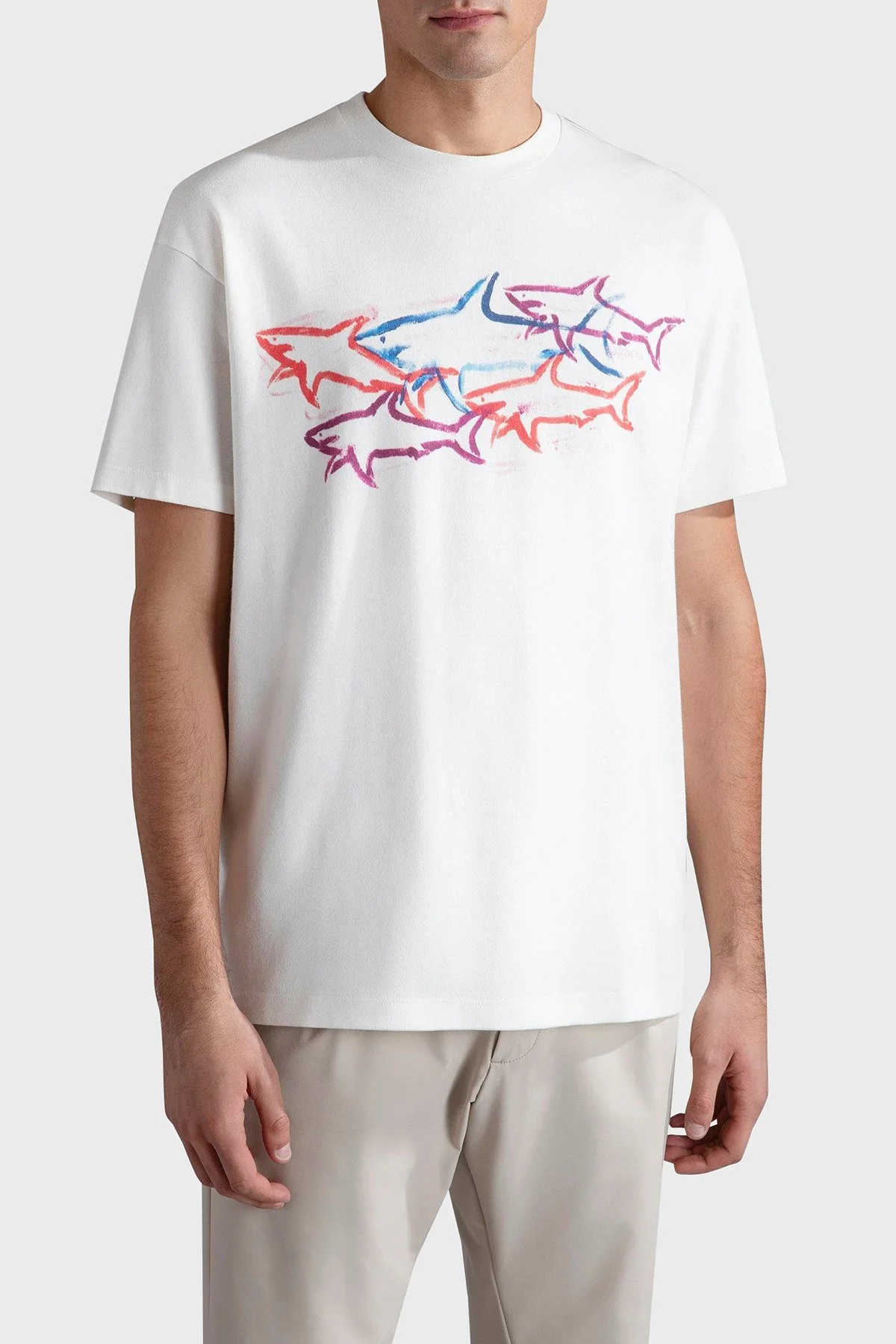 Paul & Shark Baskılı Pamuklu Regular Fit Bisiklet Yaka Erkek T Shirt 24411115 490 BEYAZ - 1