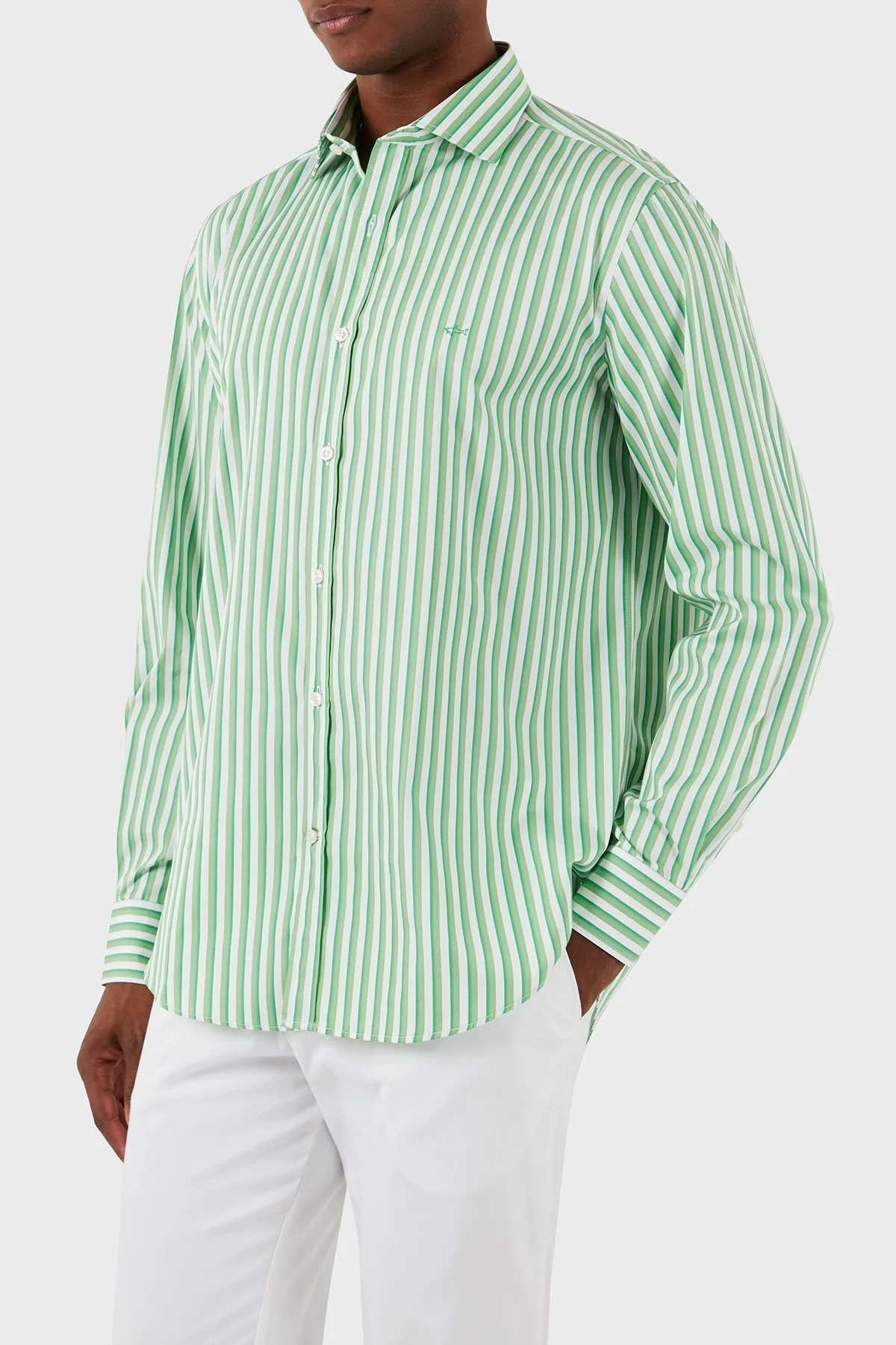 Paul & Shark Çizgili % 100 Pamuk Erkek Gömlek 23413042J 060 YEŞİL-BEYAZ - 1