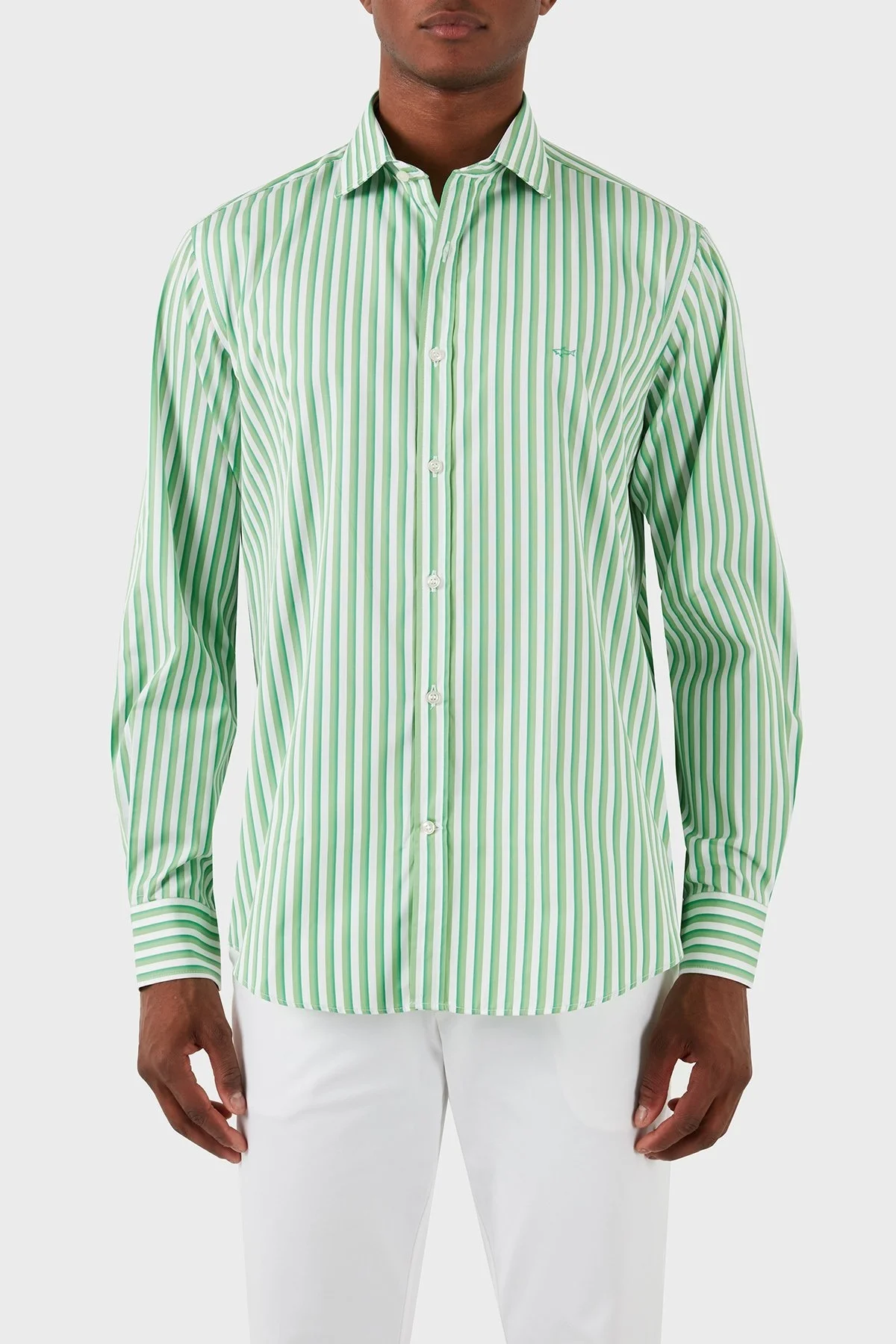Paul & Shark Çizgili % 100 Pamuk Erkek Gömlek 23413042J 060 YEŞİL-BEYAZ - 4