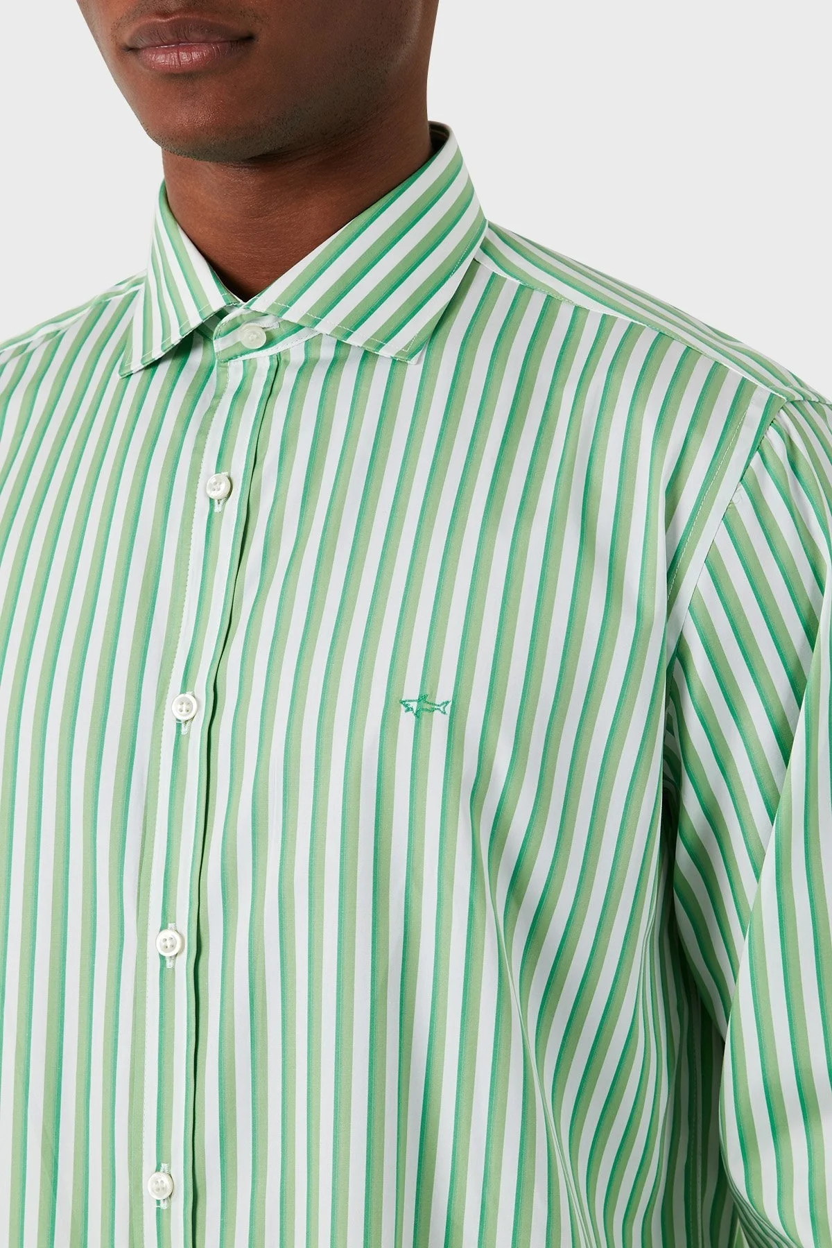 Paul & Shark Çizgili % 100 Pamuk Erkek Gömlek 23413042J 060 YEŞİL-BEYAZ - 5