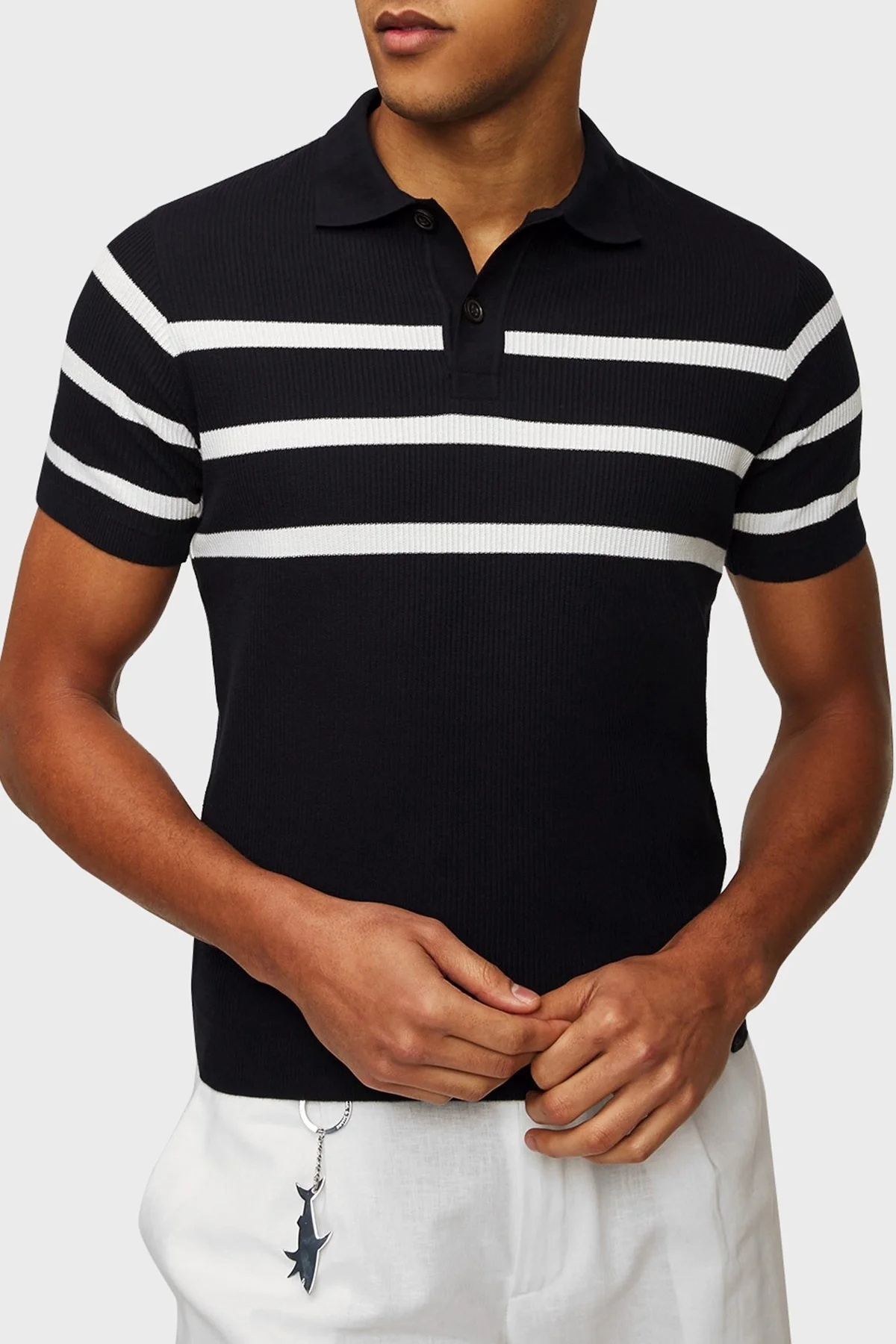 Paul & Shark Çizgili % 100 Pamuk Regular Fit Düğmeli Erkek Polo Yaka T Shirt 24411625 199 SİYAH - 1