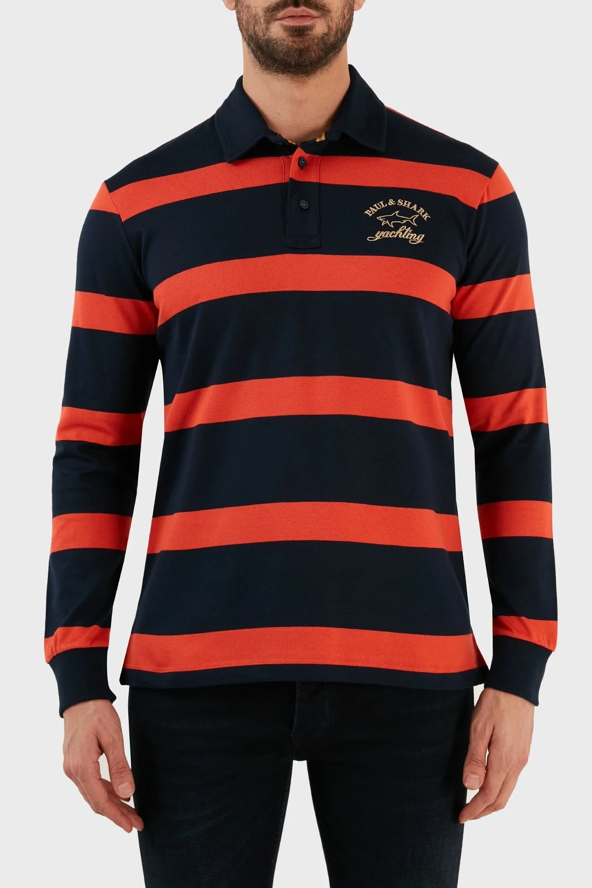 Paul & Shark Çizgili Pamuklu Regular Fit Düğmeli Polo Erkek Sweat 12311762146 LACİVERT - 1