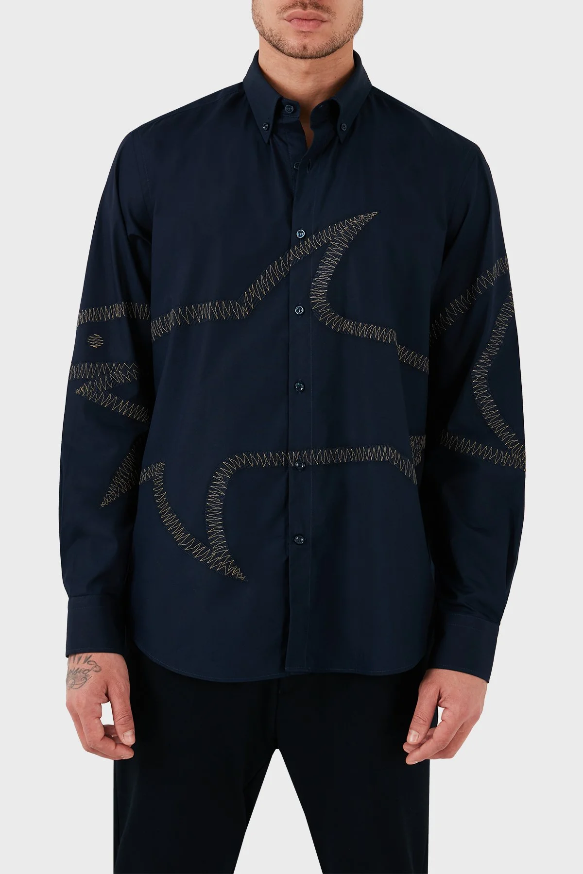 Paul & Shark Desenli Düğmeli Yaka % 100 Pamuk Regular Fit Erkek Gömlek 13313174JB 050 LACİVERT - 1