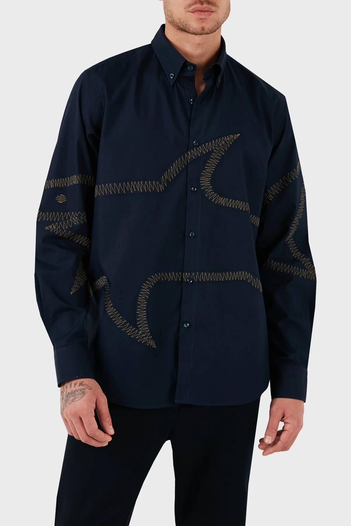 Paul & Shark Desenli Düğmeli Yaka % 100 Pamuk Regular Fit Erkek Gömlek 13313174JB 050 LACİVERT - 4