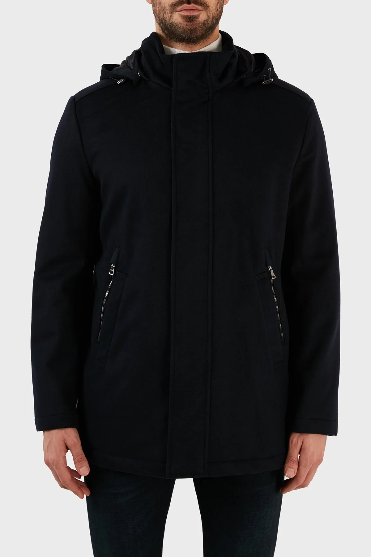 Paul & Shark Kaşmir Karışımlı Regular Fit Çıkarılabilir Kapüşonlu Erkek Kaban 12312406 050 LACİVERT - 1