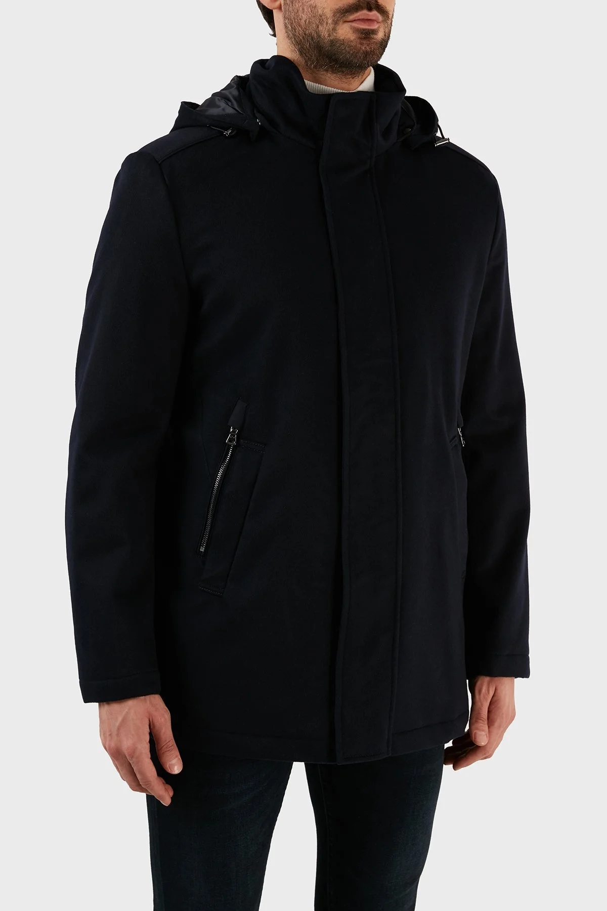 Paul & Shark Kaşmir Karışımlı Regular Fit Çıkarılabilir Kapüşonlu Erkek Kaban 12312406 050 LACİVERT - 3