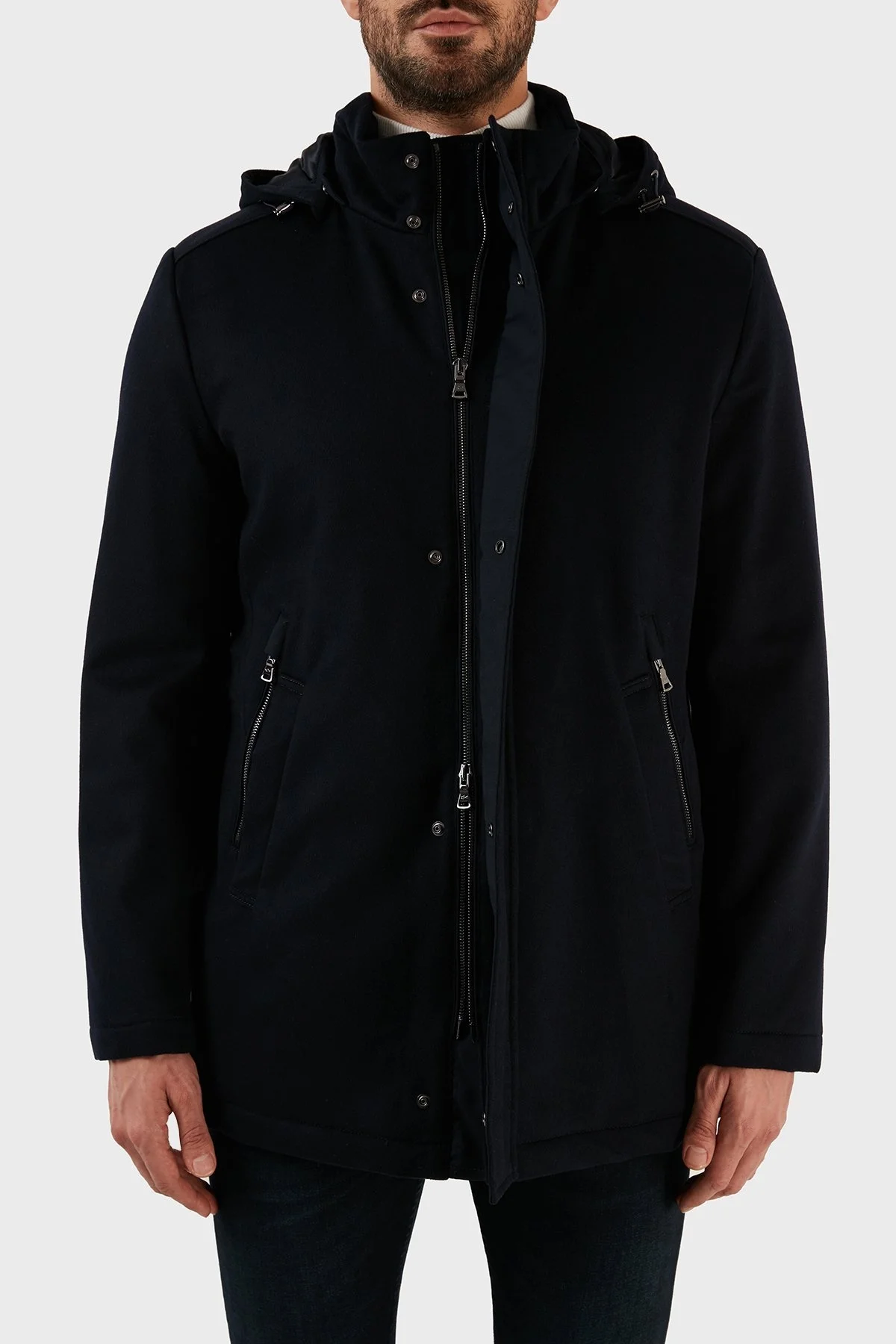 Paul & Shark Kaşmir Karışımlı Regular Fit Çıkarılabilir Kapüşonlu Erkek Kaban 12312406 050 LACİVERT - 4