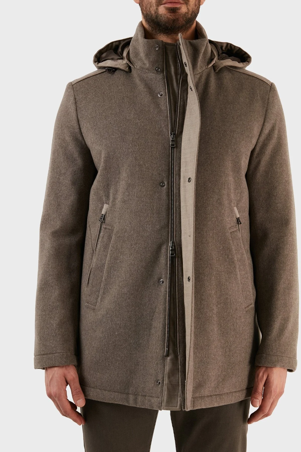 Paul & Shark Kaşmir Karışımlı Regular Fit Çıkarılabilir Kapüşonlu Erkek Kaban 12312406 090 GRİ - 9