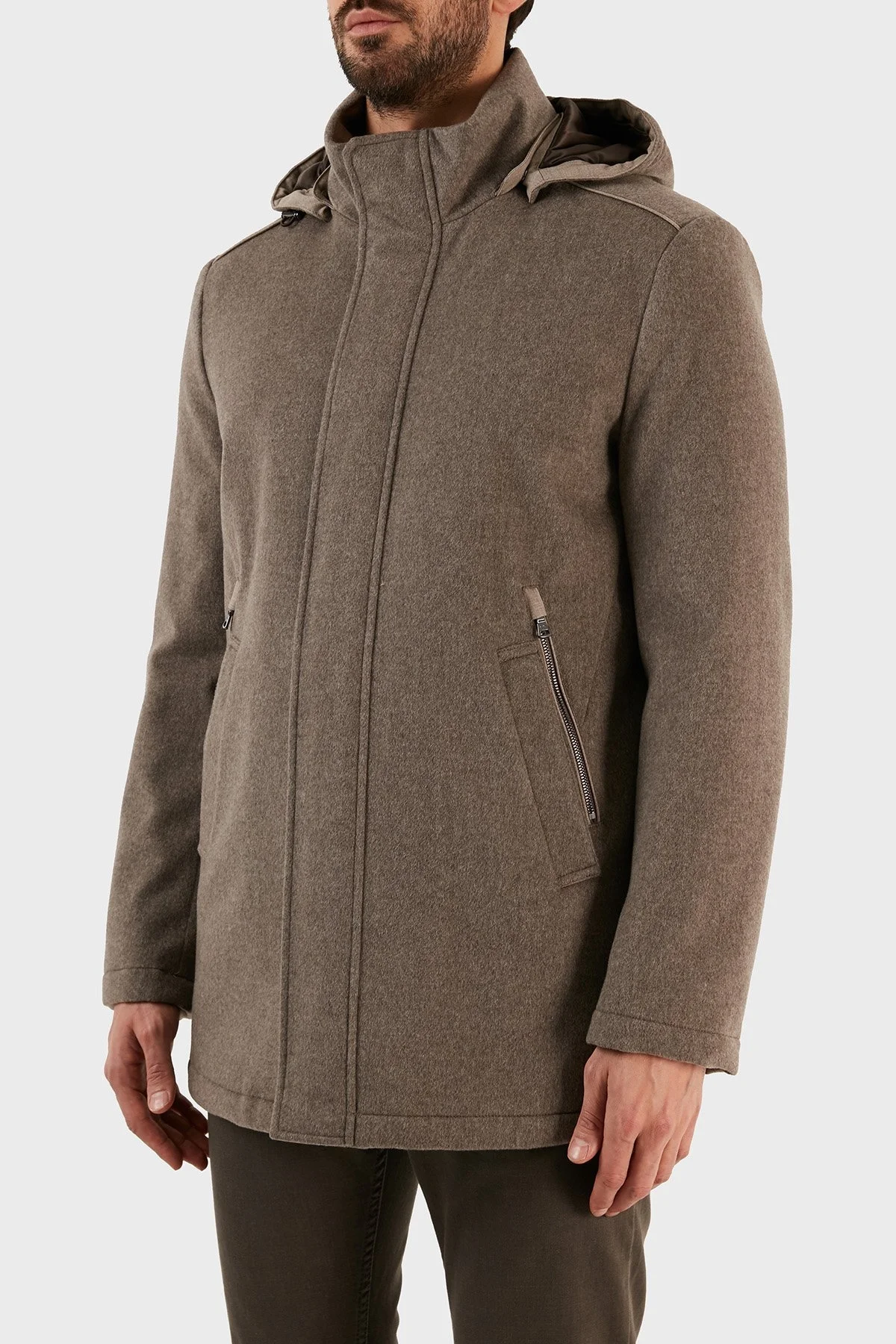 Paul & Shark Kaşmir Karışımlı Regular Fit Çıkarılabilir Kapüşonlu Erkek Kaban 12312406 090 GRİ - 10