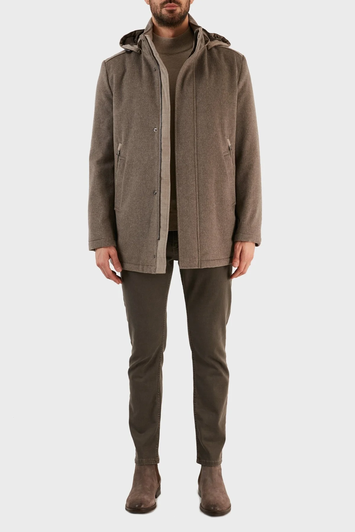 Paul & Shark Kaşmir Karışımlı Regular Fit Çıkarılabilir Kapüşonlu Erkek Kaban 12312406 090 GRİ - 13