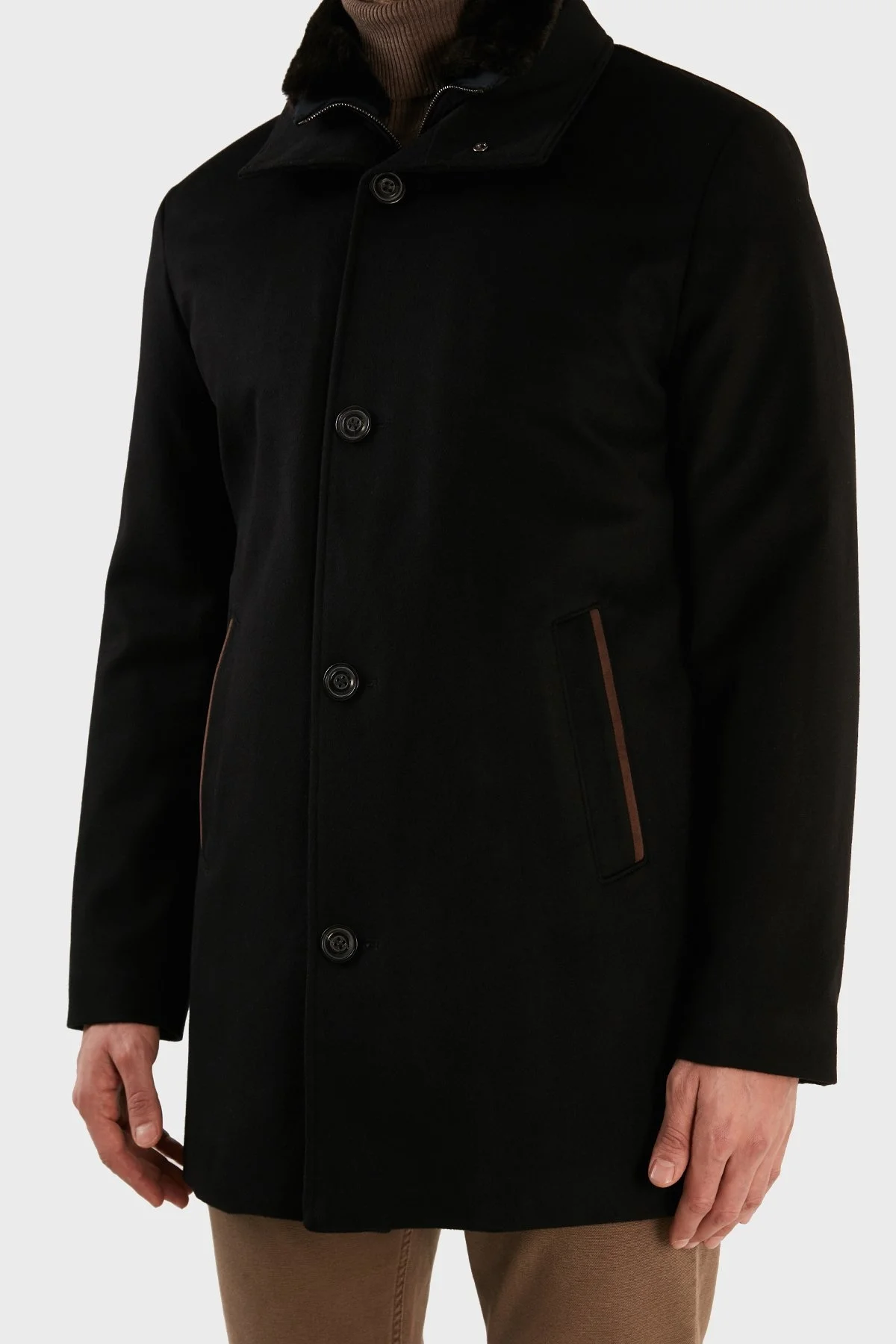 Paul & Shark Kaşmir Karışımlı Regular Fit Suni Kürklü Dik Yaka Erkek Kaban 12312470 011 SİYAH - 3