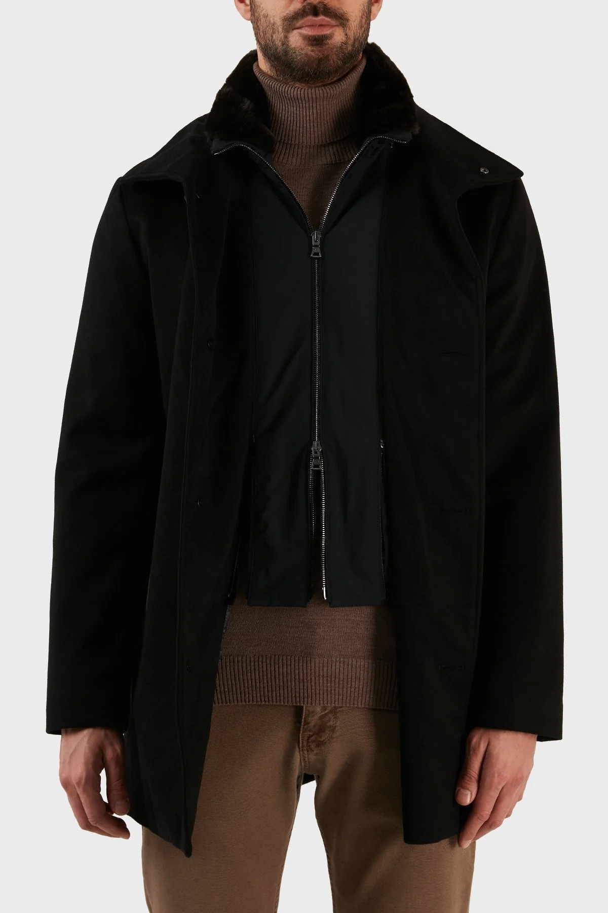 Paul & Shark Kaşmir Karışımlı Regular Fit Suni Kürklü Dik Yaka Erkek Kaban 12312470 011 SİYAH - 4