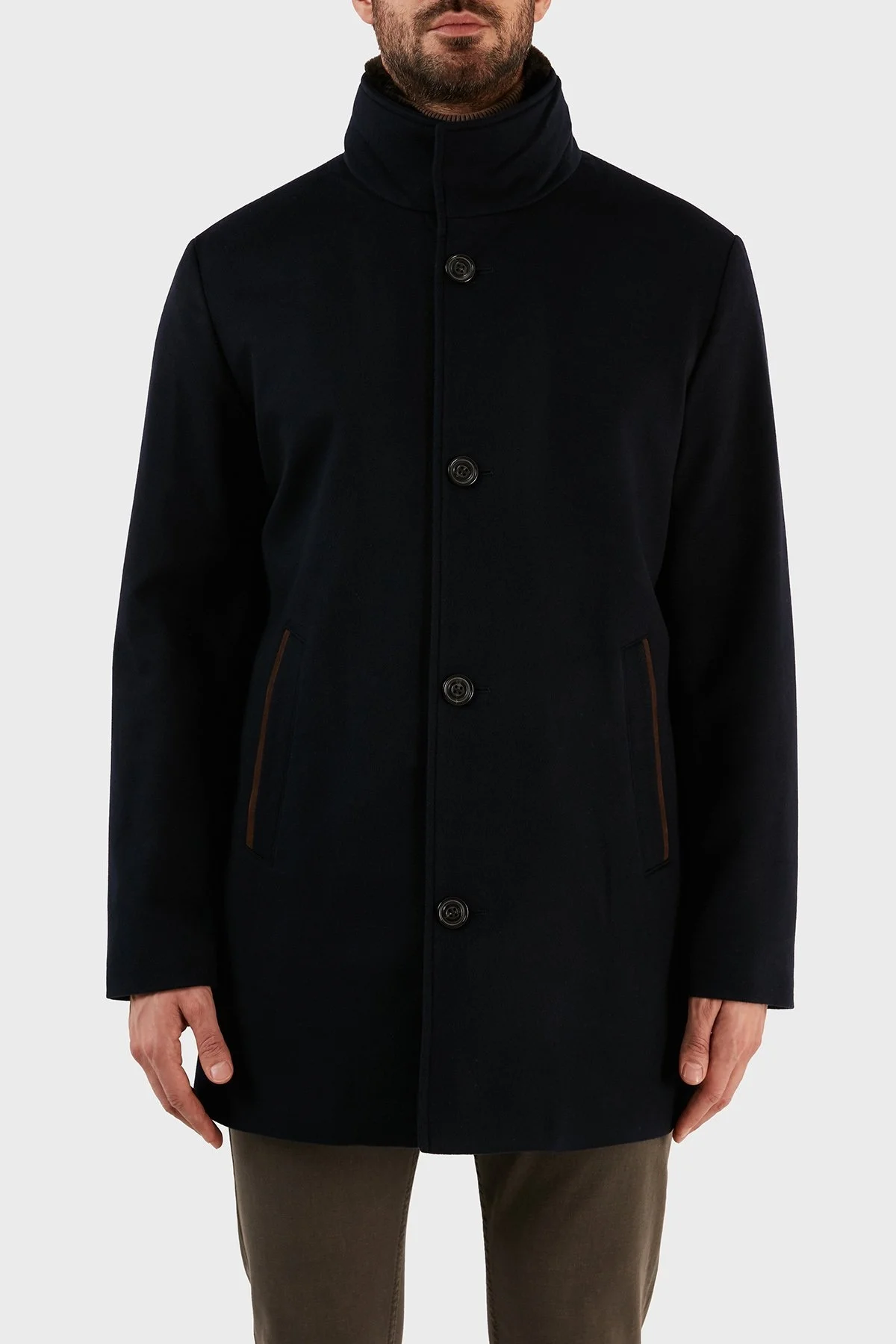 Paul & Shark Kaşmir Karışımlı Regular Fit Suni Kürklü Dik Yaka Erkek Kaban 12312470 050 LACİVERT - 1