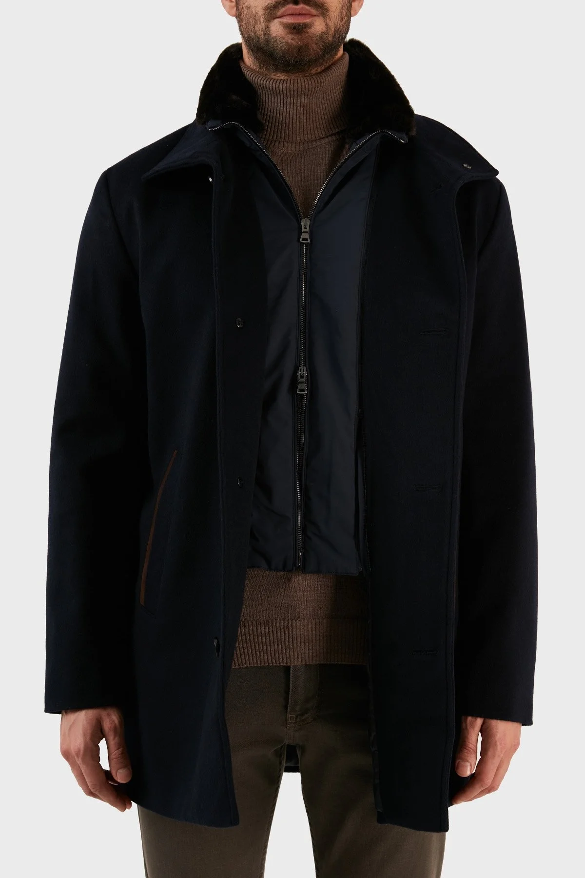 Paul & Shark Kaşmir Karışımlı Regular Fit Suni Kürklü Dik Yaka Erkek Kaban 12312470 050 LACİVERT - 4
