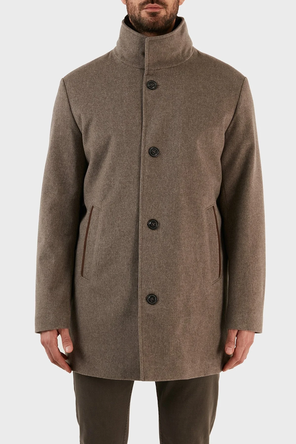 Paul & Shark Kaşmir Karışımlı Regular Fit Suni Kürklü Dik Yaka Erkek Kaban 12312470 090 VİZON - 1