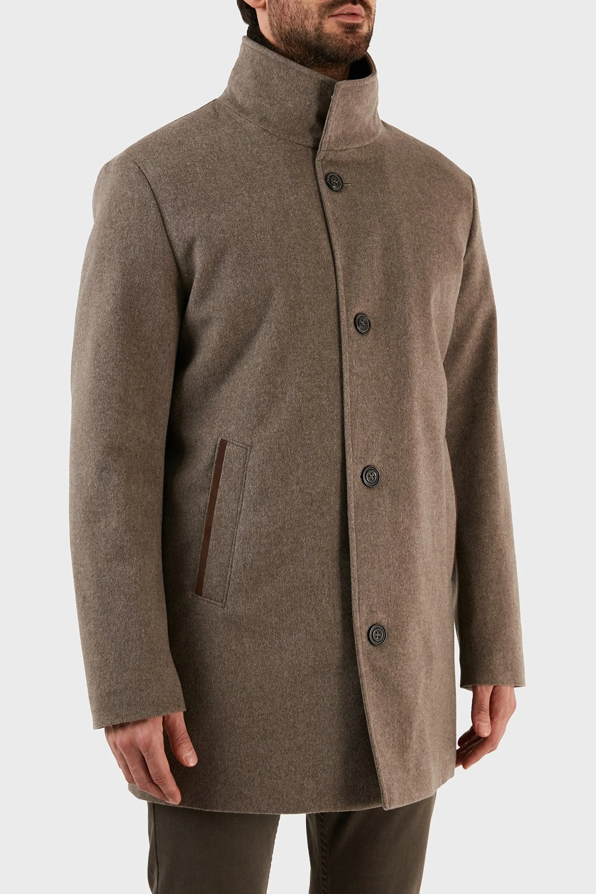 Paul & Shark Kaşmir Karışımlı Regular Fit Suni Kürklü Dik Yaka Erkek Kaban 12312470 090 VİZON - 2