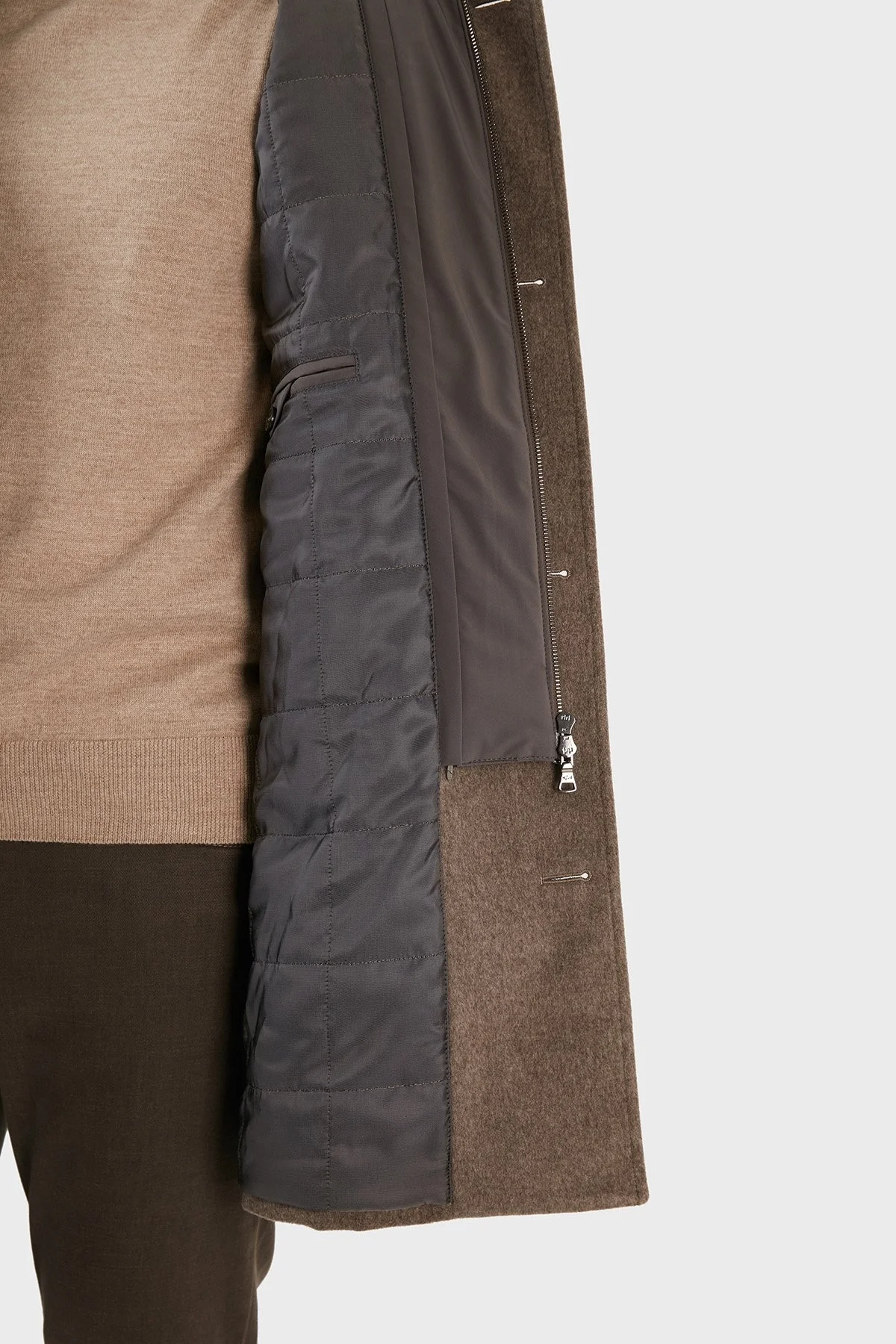 Paul & Shark Kaşmir Karışımlı Regular Fit Suni Kürklü Dik Yaka Erkek Kaban 12312470 090 VİZON - 5