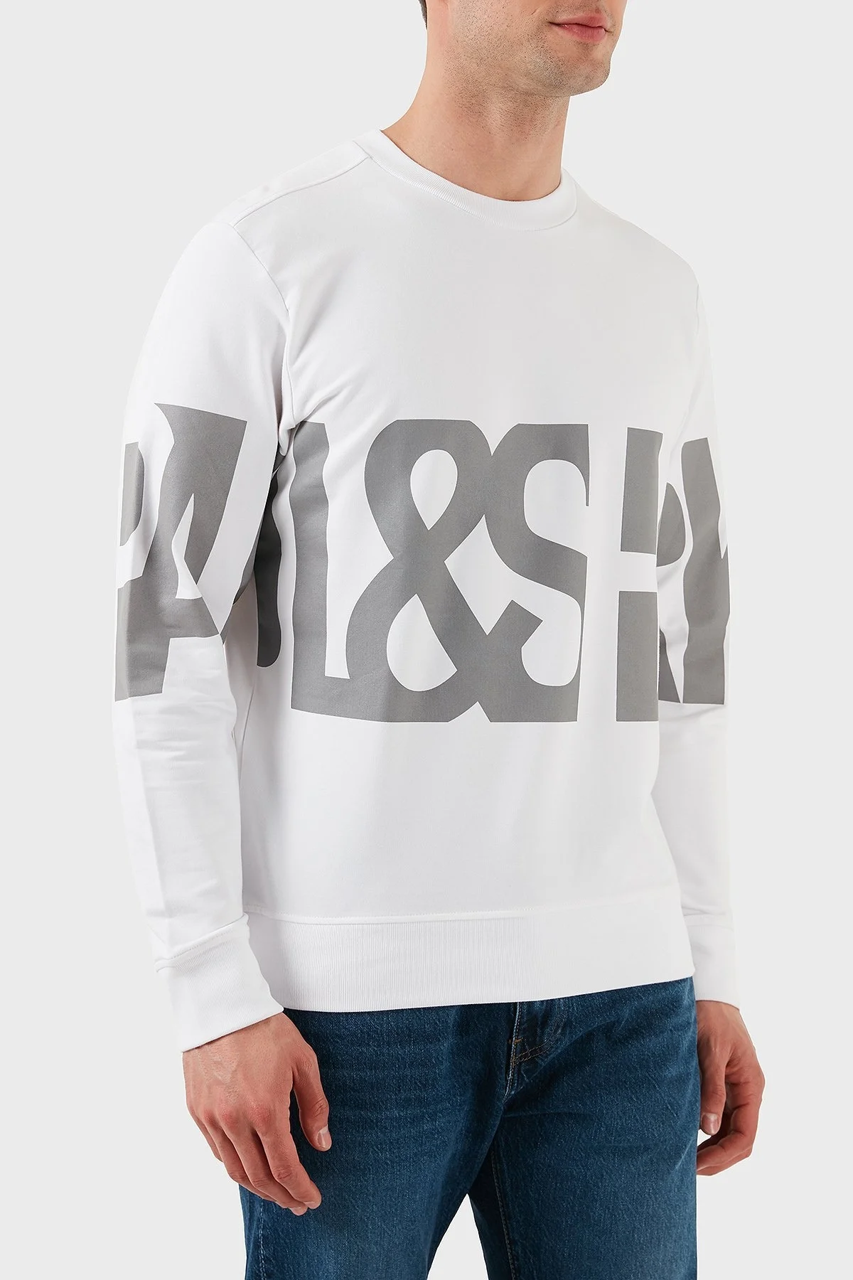 Paul & Shark Logo Baskılı Streç Pamuklu Regular Fit Bisiklet Yaka Erkek Sweat 24411862 010 BEYAZ - 2