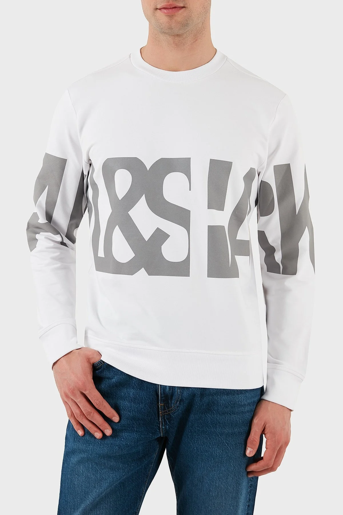 Paul & Shark Logo Baskılı Streç Pamuklu Regular Fit Bisiklet Yaka Erkek Sweat 24411862 010 BEYAZ - 4