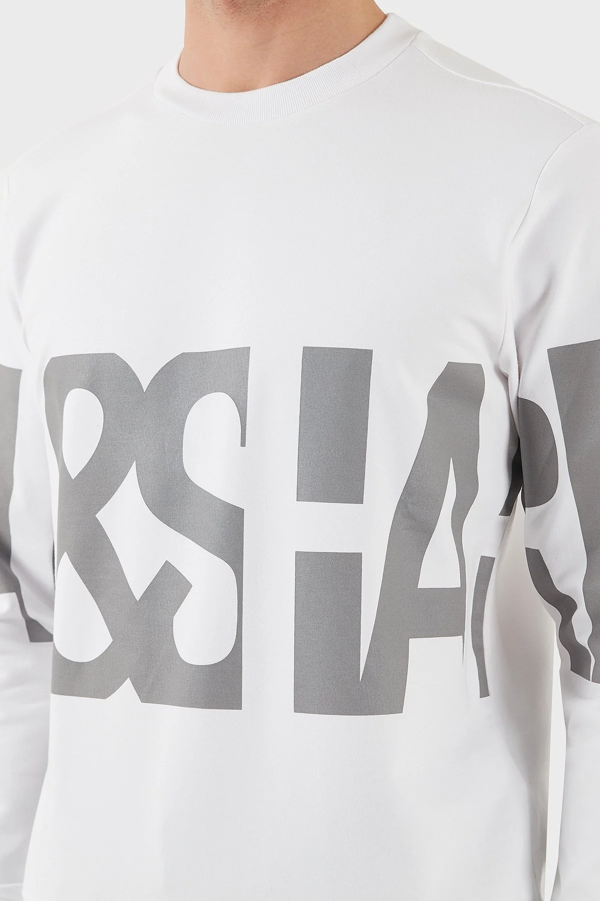 Paul & Shark Logo Baskılı Streç Pamuklu Regular Fit Bisiklet Yaka Erkek Sweat 24411862 010 BEYAZ - 5