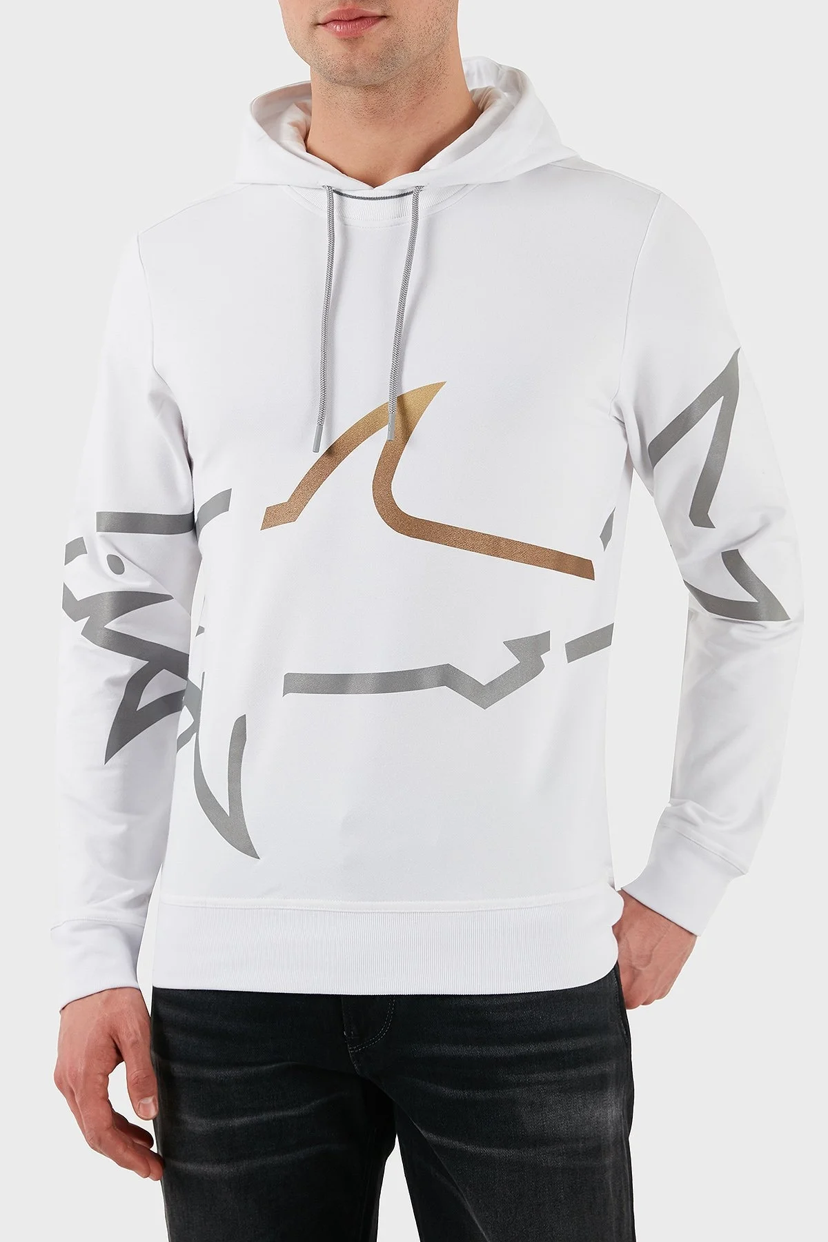 Paul & Shark Logo Baskılı Streç Pamuklu Regular Fit Kapüşonlu Erkek Sweat 24411882 010 BEYAZ - 2