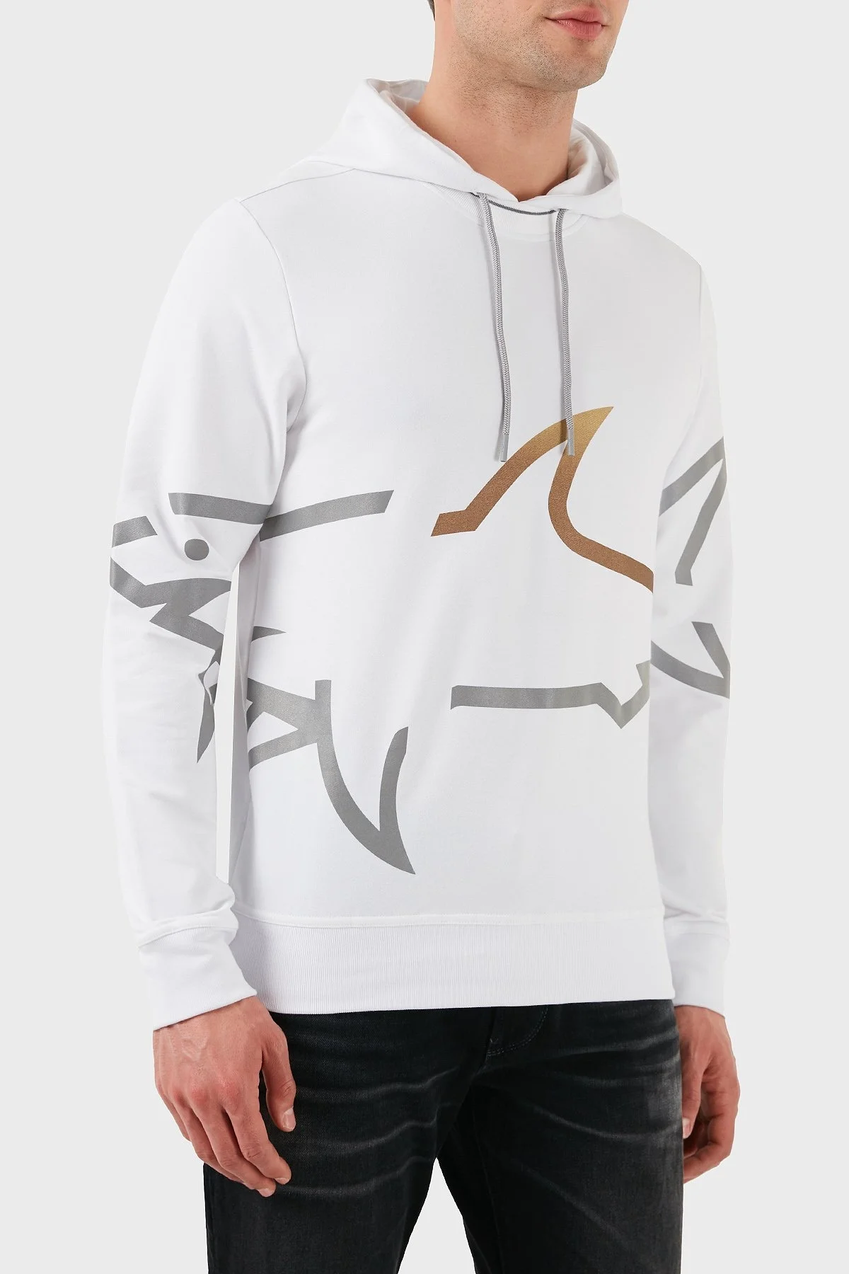 Paul & Shark Logo Baskılı Streç Pamuklu Regular Fit Kapüşonlu Erkek Sweat 24411882 010 BEYAZ - 4