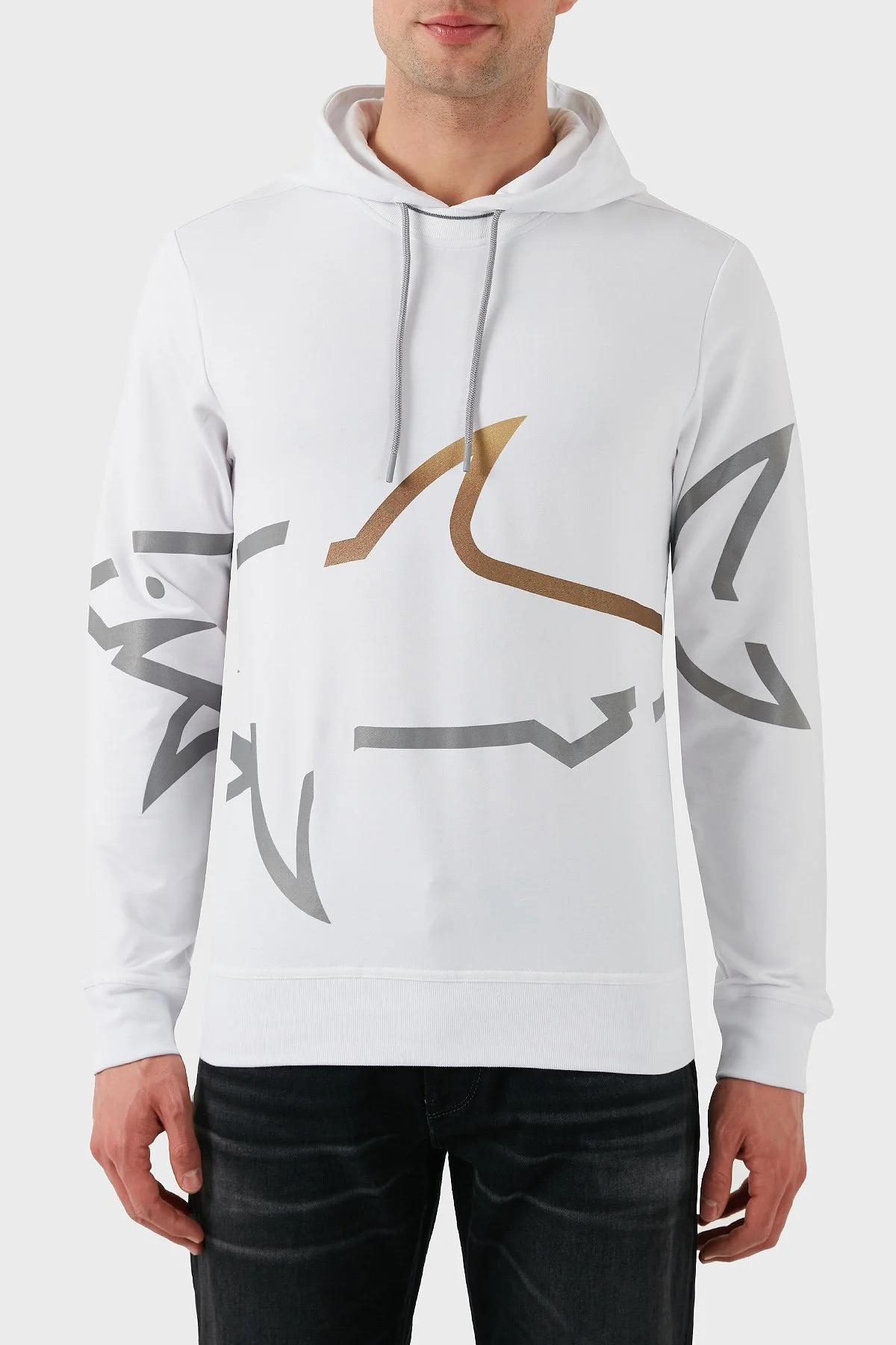 Paul & Shark Logo Baskılı Streç Pamuklu Regular Fit Kapüşonlu Erkek Sweat 24411882 010 BEYAZ - 1