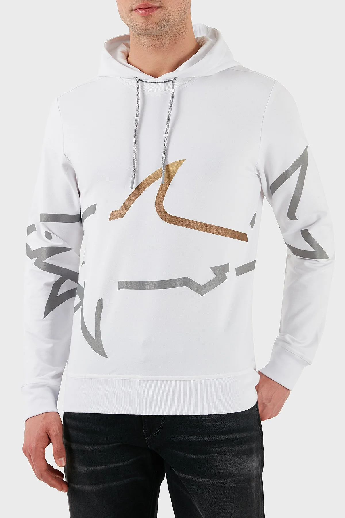 Paul & Shark Logo Baskılı Streç Pamuklu Regular Fit Kapüşonlu Erkek Sweat 24411882 010 BEYAZ - 2