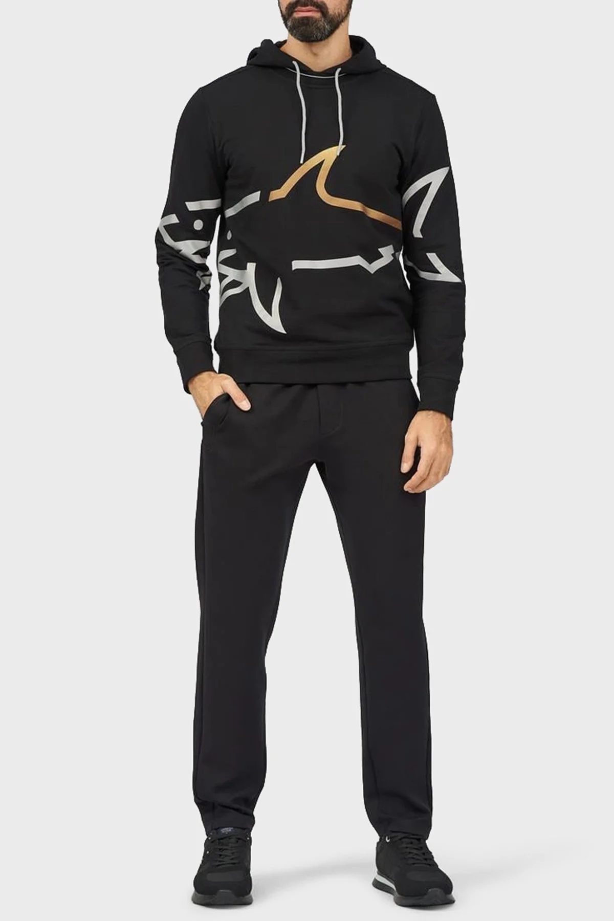 Paul & Shark Logo Baskılı Streç Pamuklu Regular Fit Kapüşonlu Erkek Sweat 24411882 011 SİYAH - 2