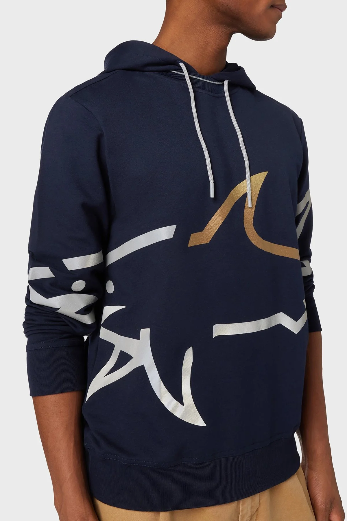 Paul & Shark Logo Baskılı Streç Pamuklu Regular Fit Kapüşonlu Erkek Sweat 24411882 013 LACİVERT - 4