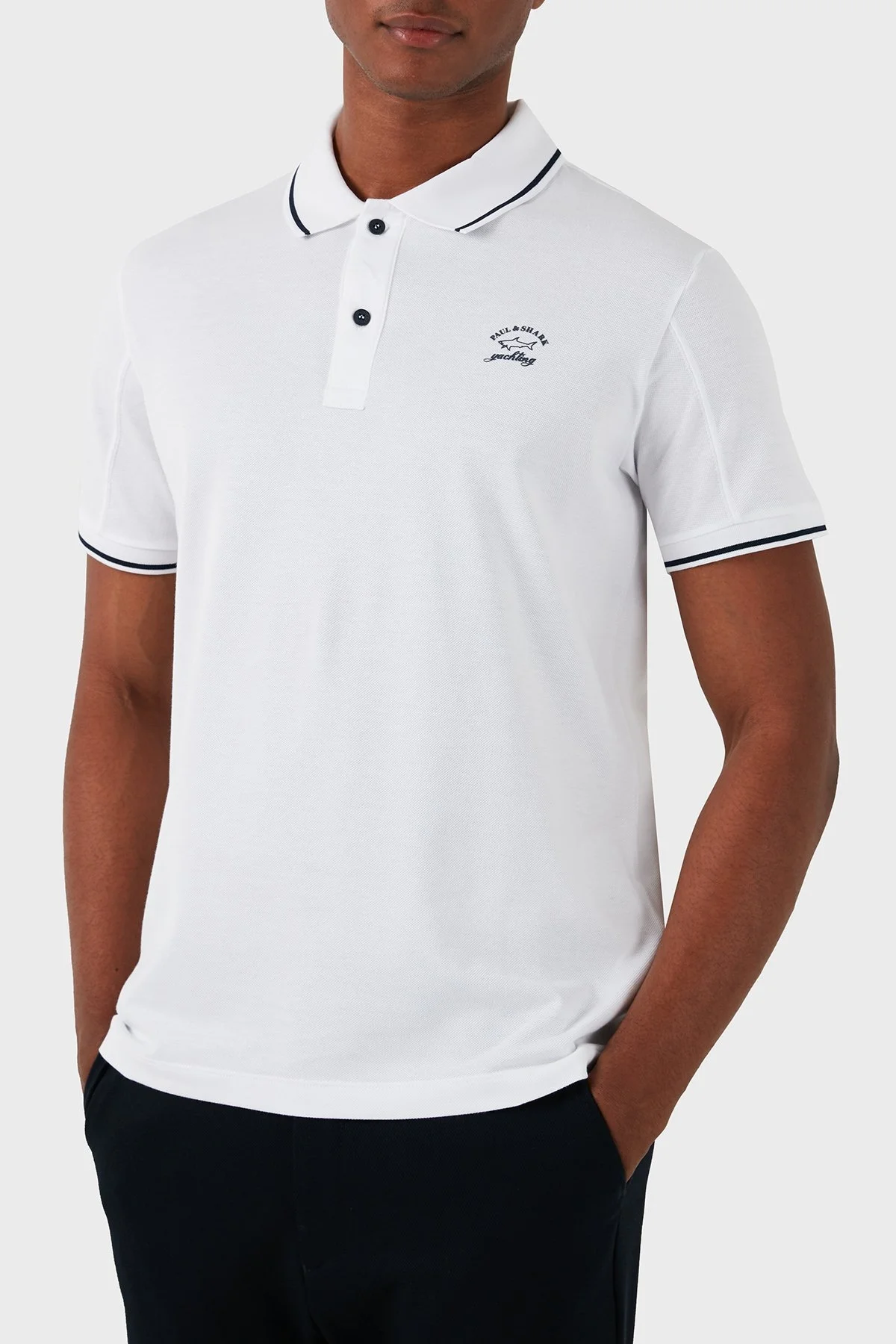 Paul & Shark Logolu % 100 Pamuk Regular Fit Erkek Polo Yaka T Shirt 22411287 010 BEYAZ - 1