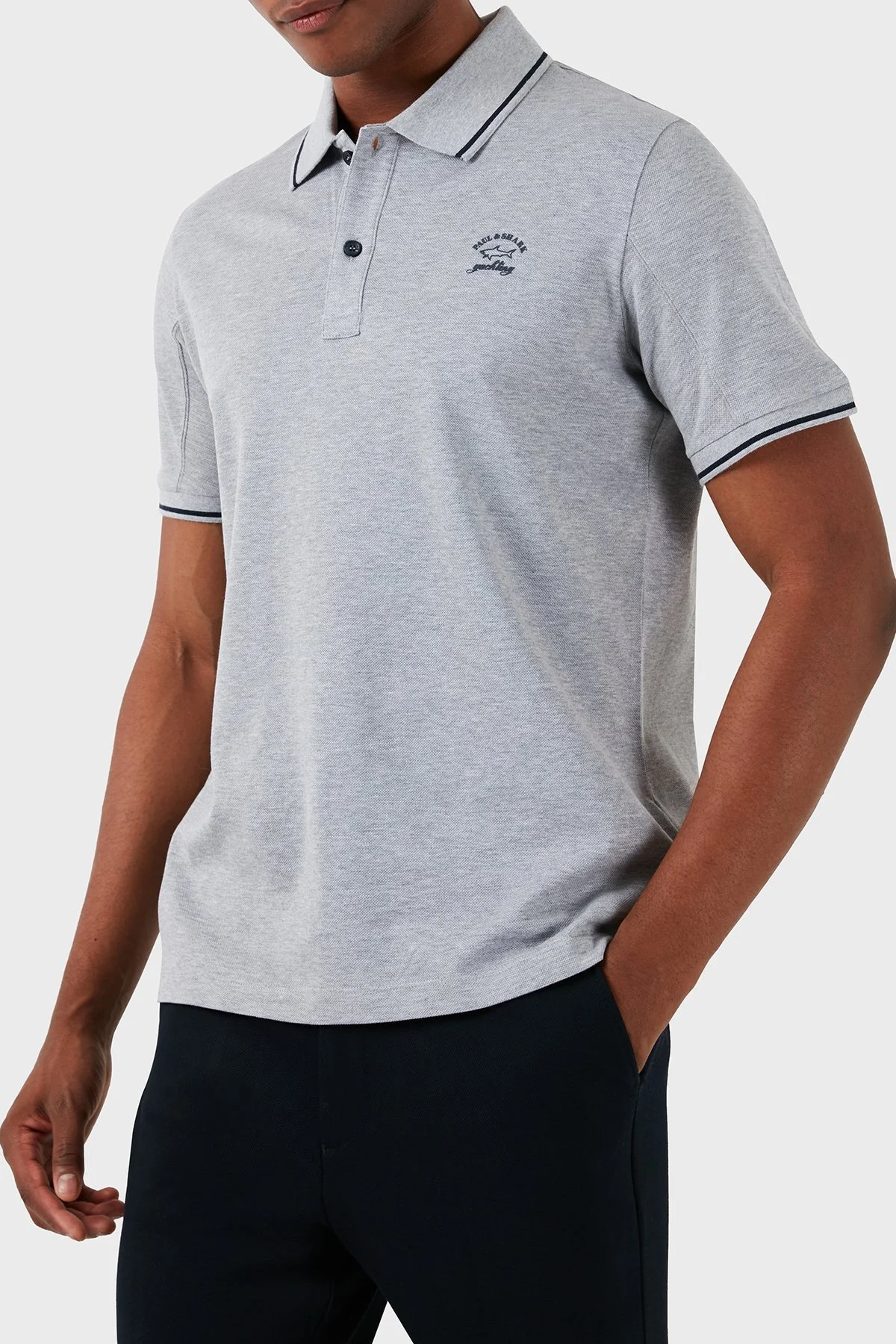 Paul & Shark Logolu % 100 Pamuk Regular Fit Erkek Polo Yaka T Shirt 22411287 930 GRİ - 1