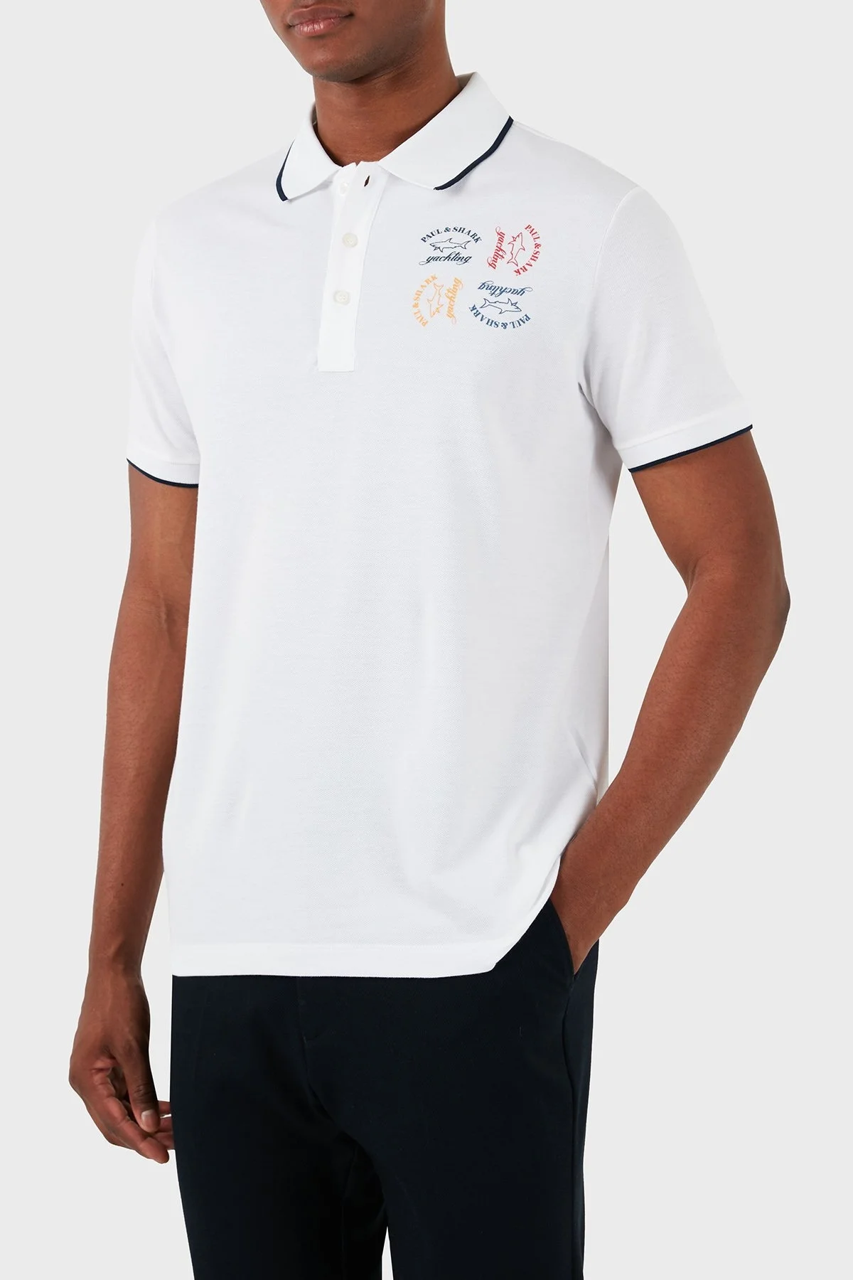 Paul & Shark Logolu % 100 Pamuk Regular Fit Erkek Polo Yaka T Shirt 23411266 010 BEYAZ - 7
