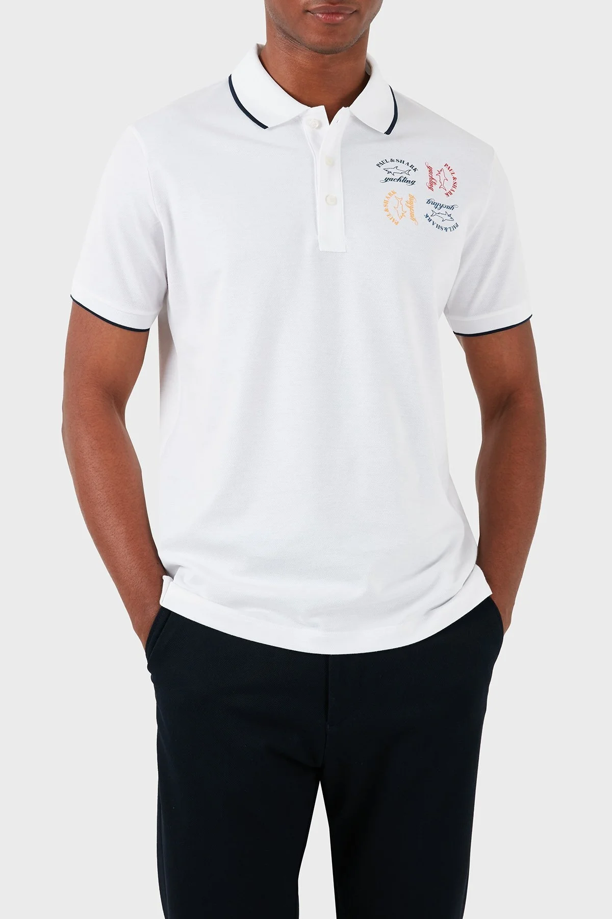 Paul & Shark Logolu % 100 Pamuk Regular Fit Erkek Polo Yaka T Shirt 23411266 010 BEYAZ - 8
