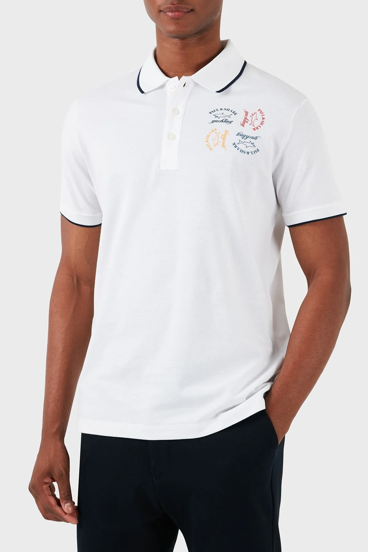 Paul & Shark Logolu % 100 Pamuk Regular Fit Erkek Polo Yaka T Shirt 23411266 010 BEYAZ - 12