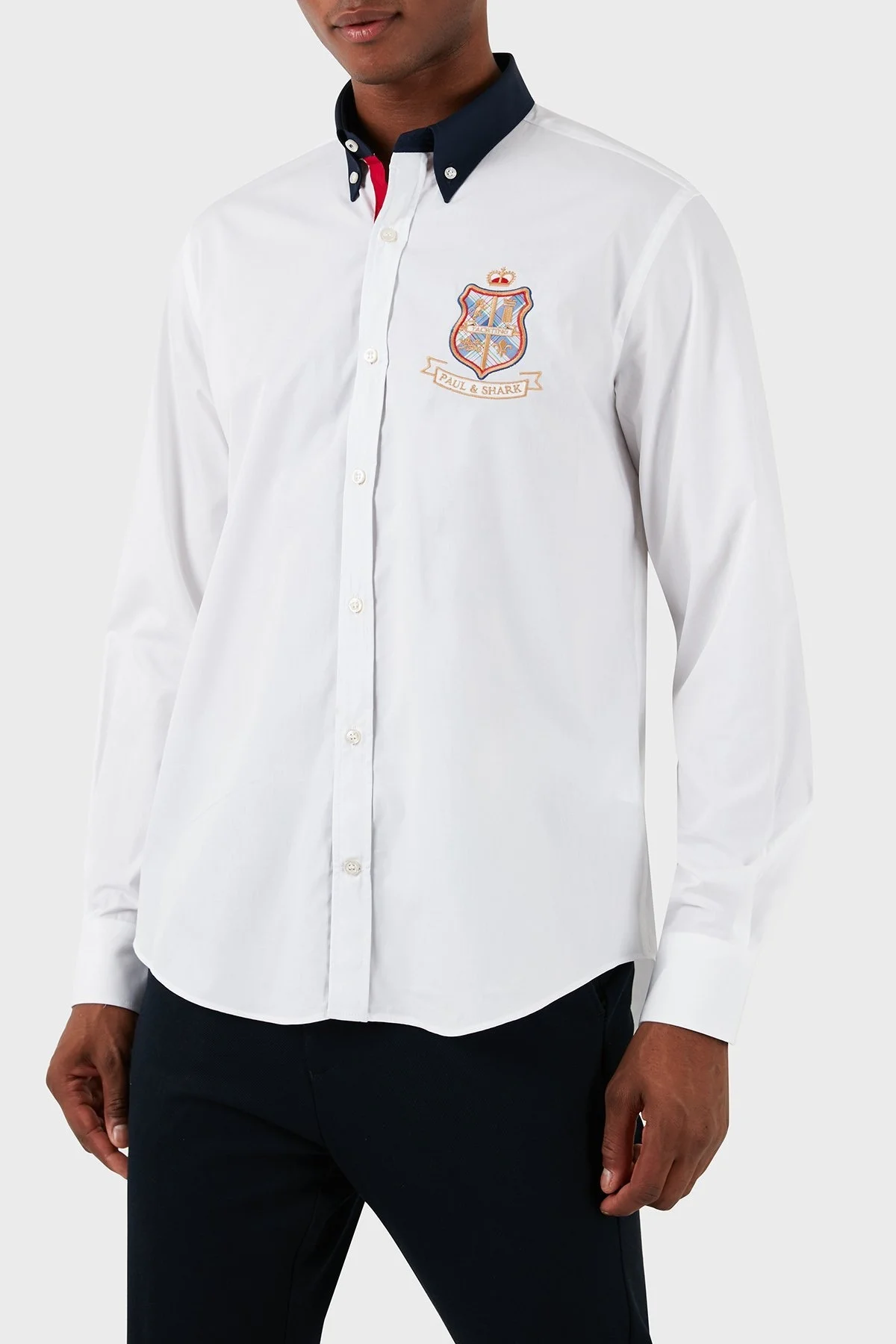 Paul & Shark Logolu Düğmeli Yaka % 100 Pamuk Erkek Gömlek 23413306J 010 BEYAZ - 1